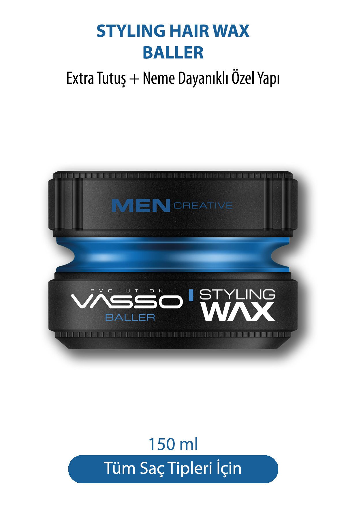 Vasso Men 24 Saat Tutuş Sağlayan Tüm Saç Tipleri Için Parlak Görünüm Veren Neme Karşı Dayanıklı Wax 150 ml