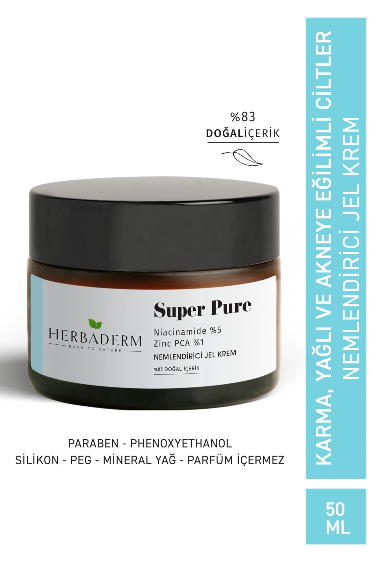 Herbaderm Super Pure Sivilce Karşıtı Niacinamide + Zinc Pca Nemlendirici Jel Krem