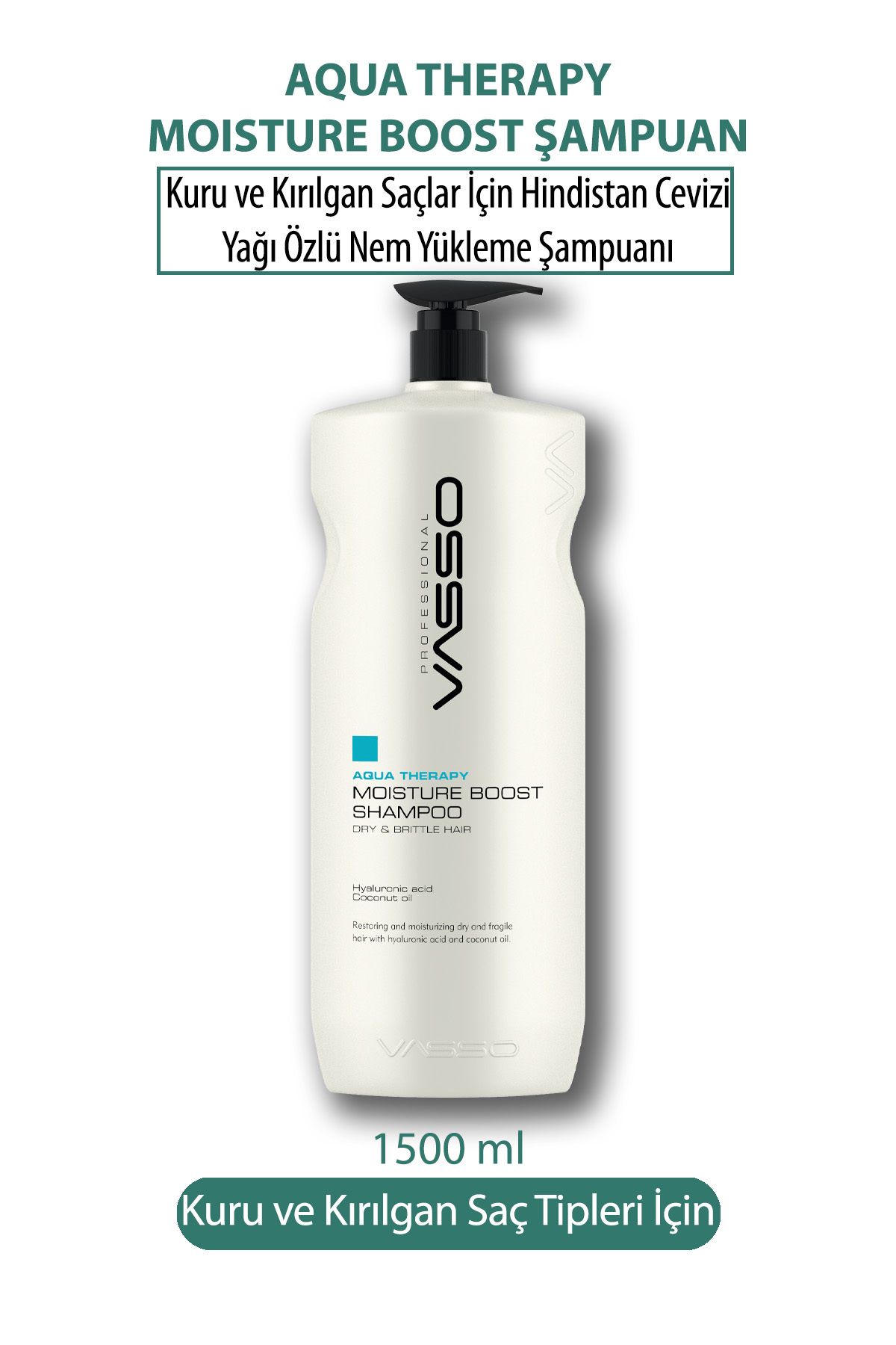 VASSO WOMEN Kuru Ve Kırılgan Saçlar Için Hindistan Cevizi Yağı Özlü Nem Yükleme Şampuanı -vasso Aqua 1500 ml