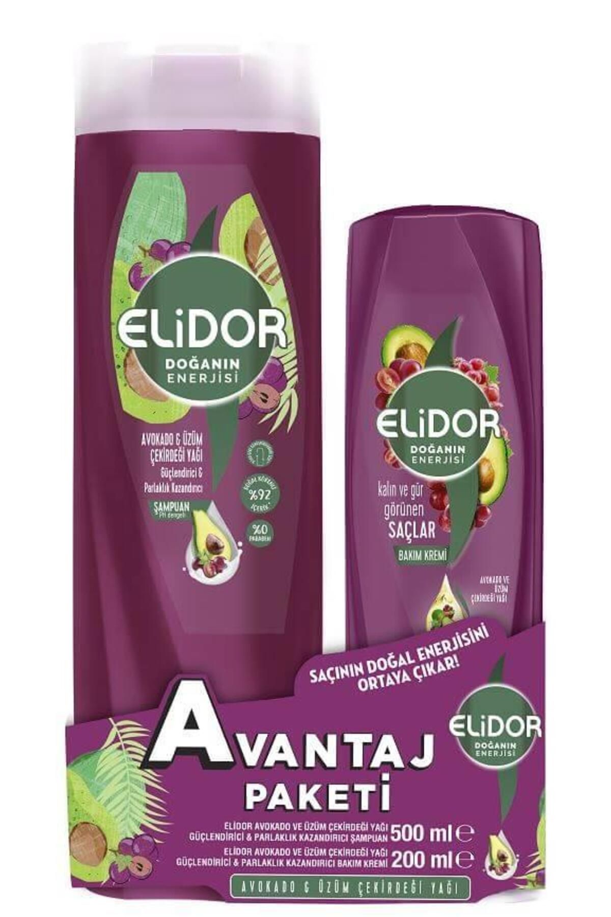 Elidor Avokado & Üzüm Çekirdeği Yağı Şampuan 500 ml Saç Kremi 200 ml