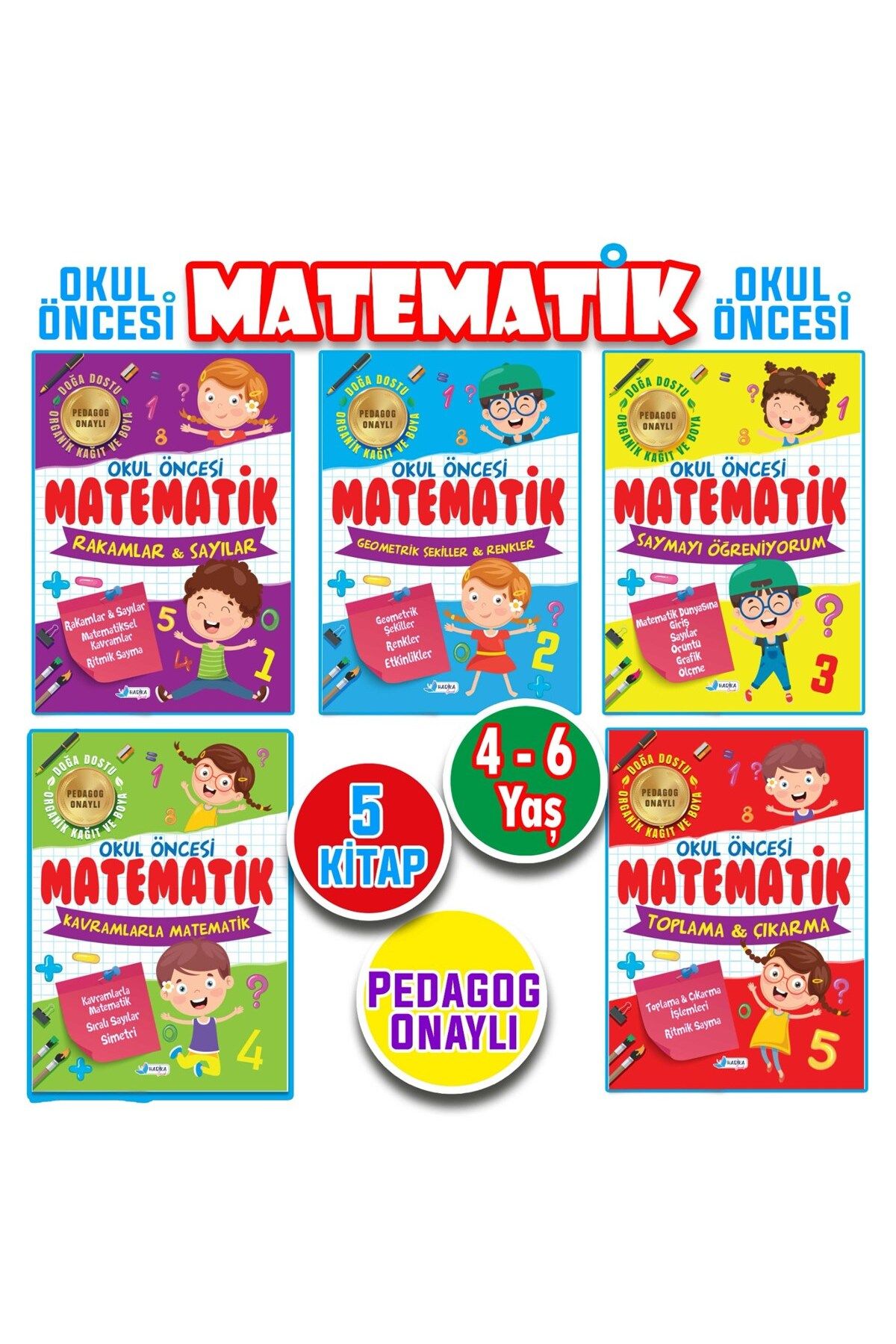 Harika Kitap 4 - 5 - 6 Yaş Okul Öncesi Matematik Çalışmaları Seti 5 Kitap