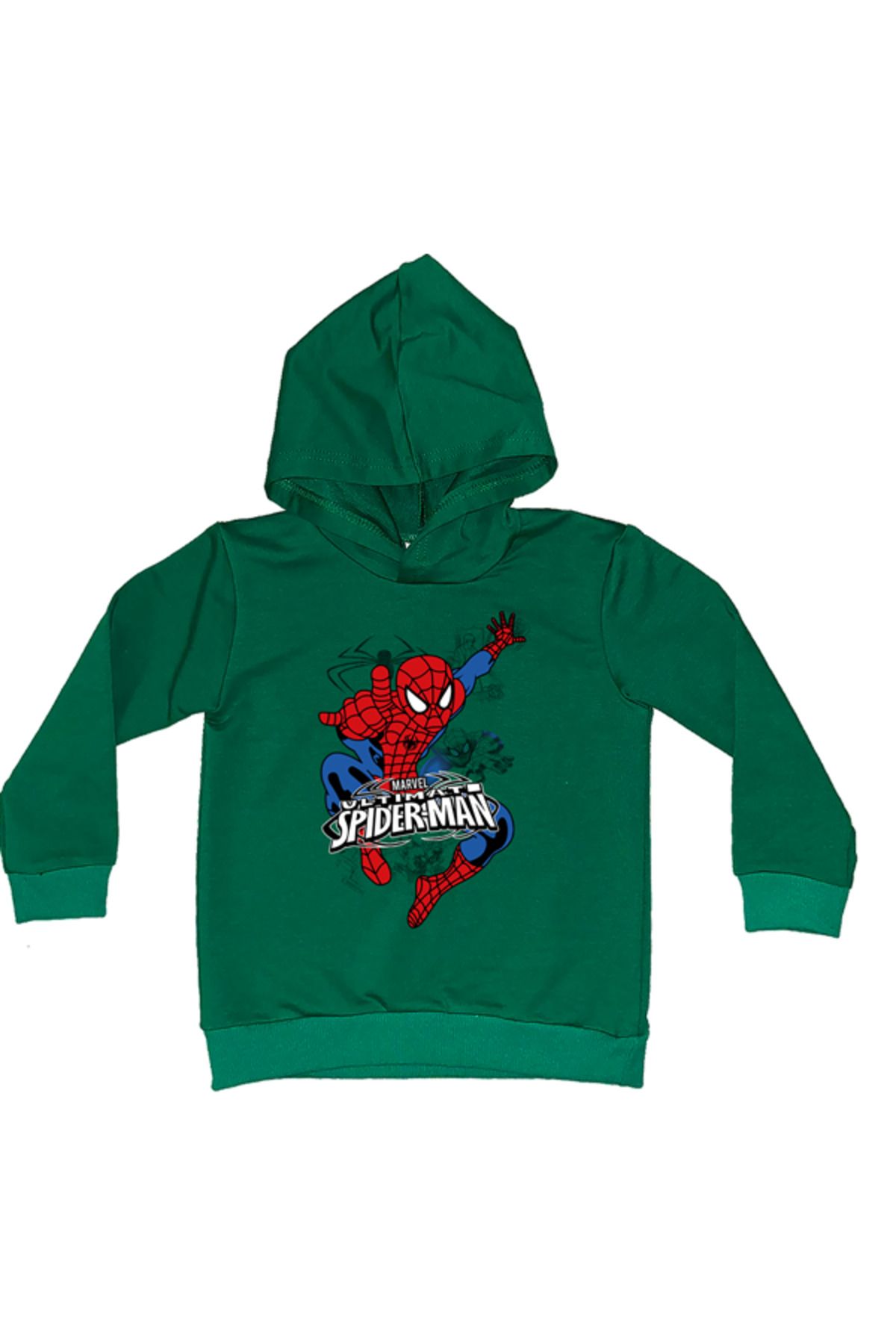 Spiderman baskılı örümcek adam kapüşonlu pamuklu kumaş çocuk sweatshirt