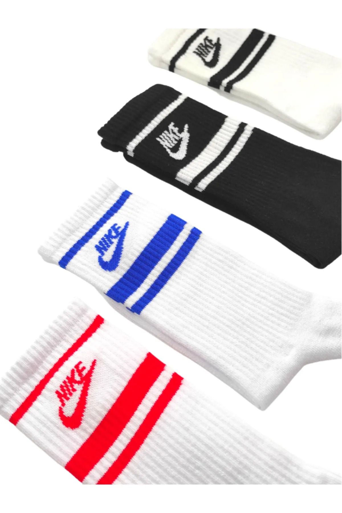 Air 4 Çift Essential Stripe Unisex Beyaz Antrenman Spor Çorap Seti