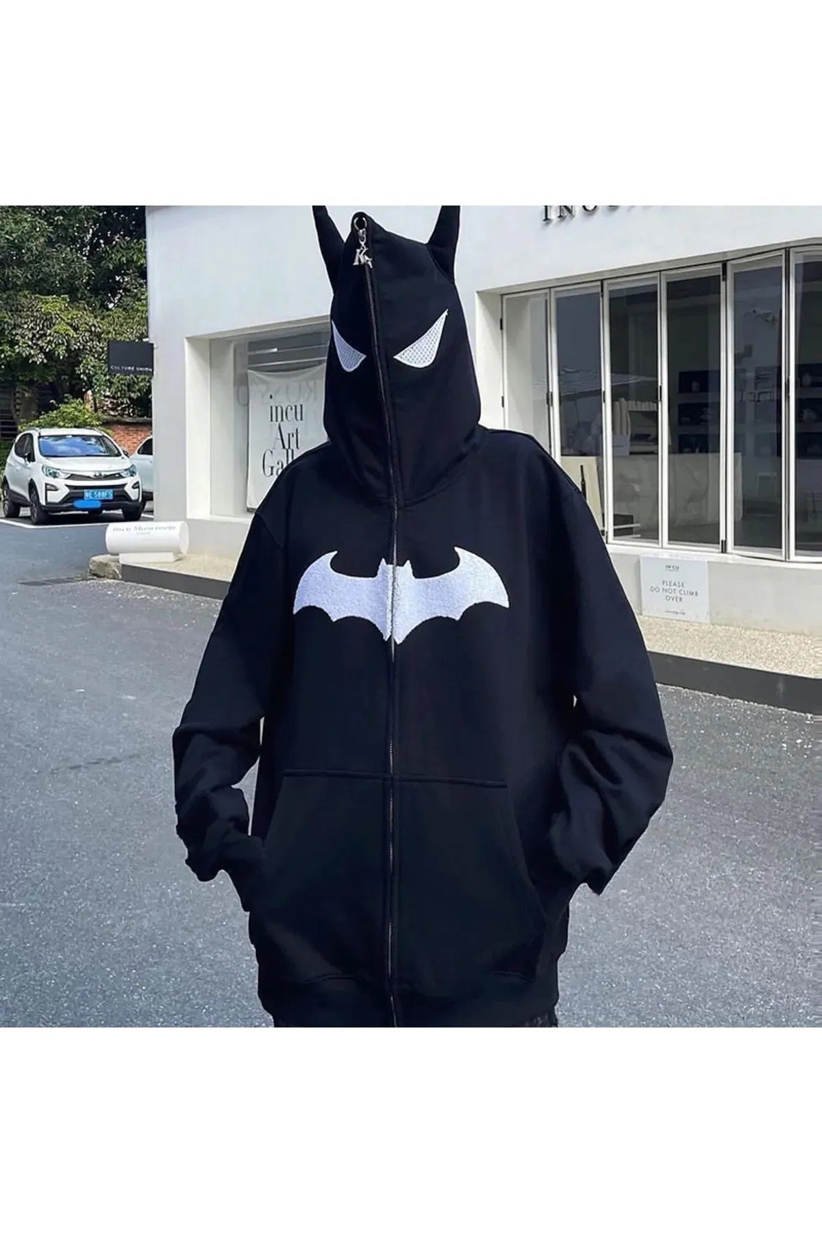 weywot Siyah Batman Kulak Detaylı Fermuarlı (UNİSEX) Kapüşonlu BRAVEHIRKA-65SDF97987978SDF