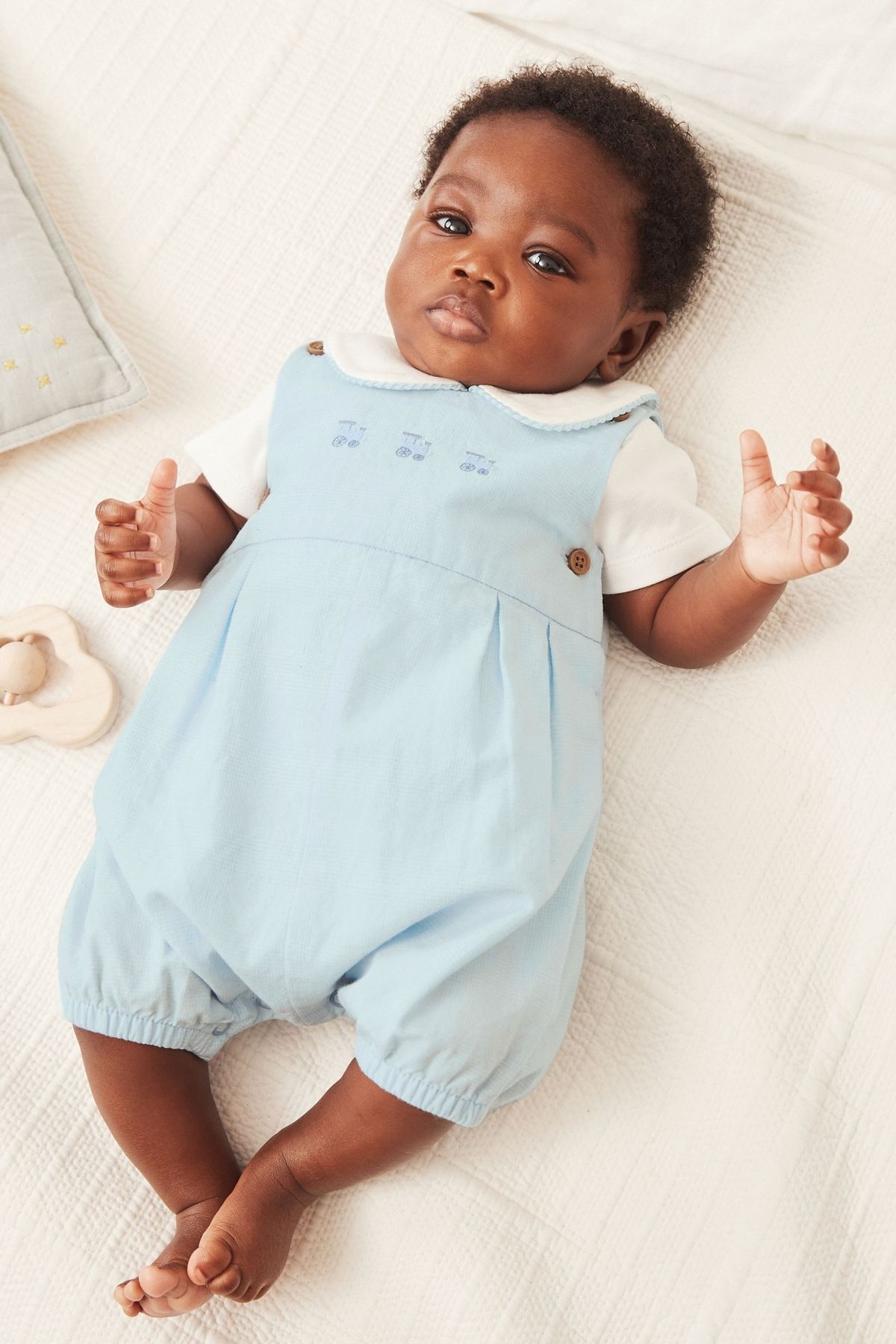 Next Baby % 100 Pamuklu Pale Blue Smart Salopet Body Çorap 3’lü Set