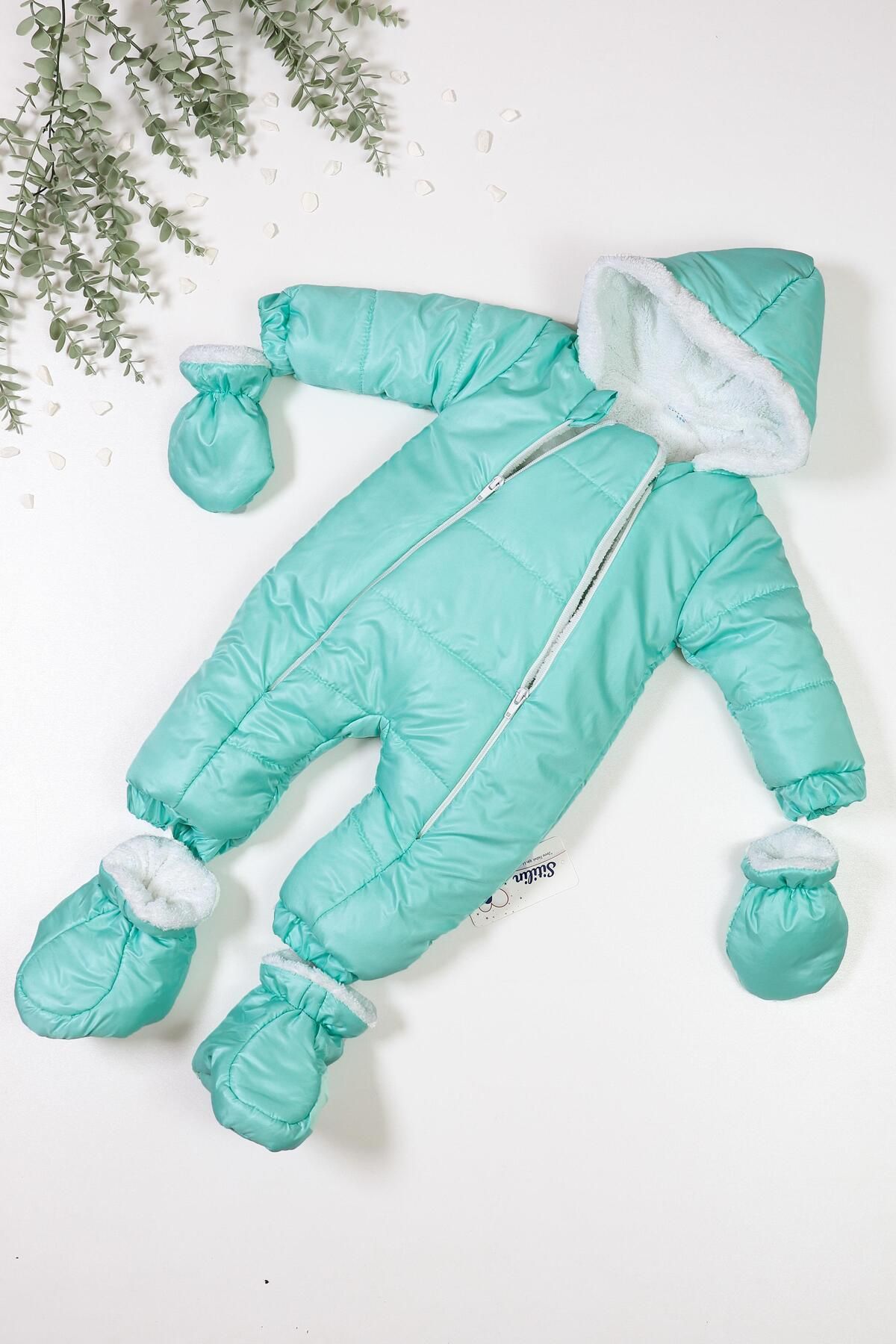 Sitilin Kız Erkek Bebek Yeşil Astronot Kozmonot Tulum Mont STL6432