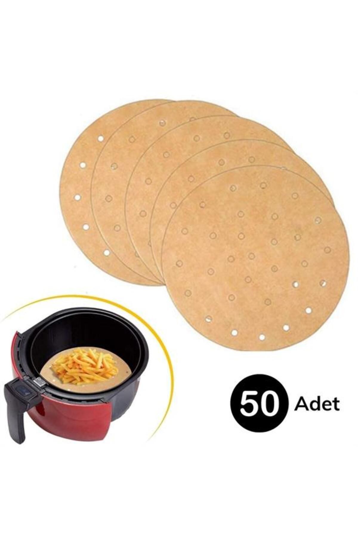 KAYAMU 50 Adet Air Fryer Pişirme Kağıdı Tek Kullanımlık Gıda Pişirme Kağıdı Delikli Yuvarlak Model