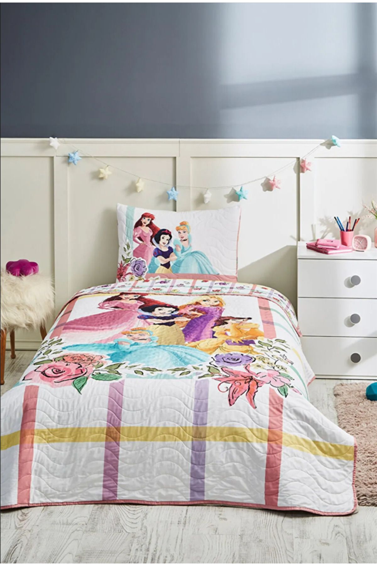Özdilek Princess Flowers Pembe Tek Kişilik Disney Lisanslı Çocuk Yatak Örtüsü 160X230