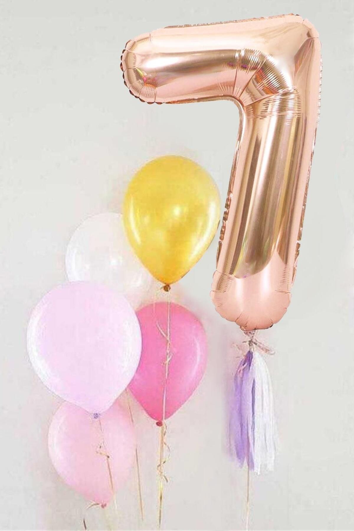Le Mabelle Rose 7 Rakamı Püsküllü Balon Set