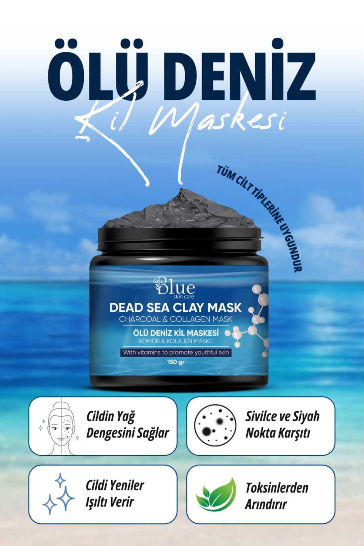 BLUE Skin Care Kolajen Sivilce Ve Siyah Nokta Leke,giderici Collagen Ölüdeniz Kil Maskesi 150 gr