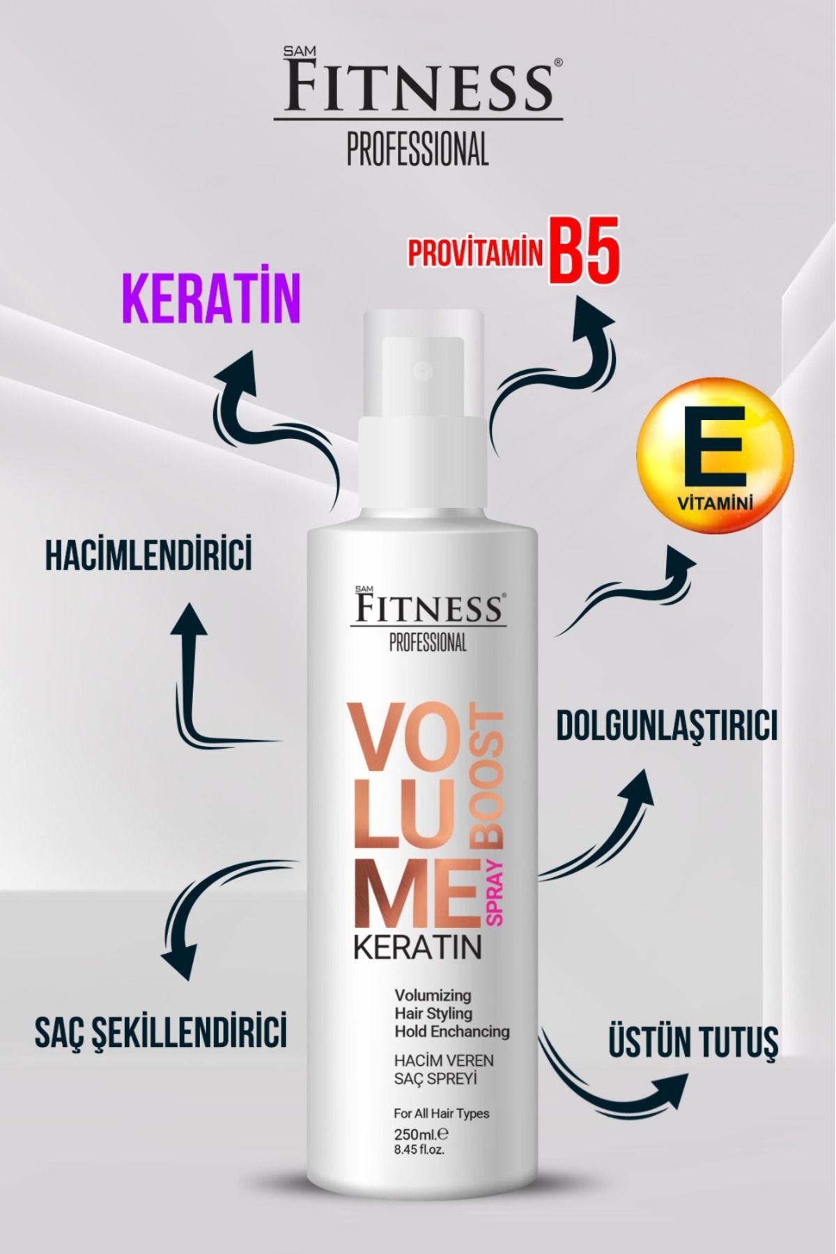 Fitness Professional Hacim Veren Şekillendirici Keratin İçerikli Saç Spreyi Volume Boost Spray 250 ml