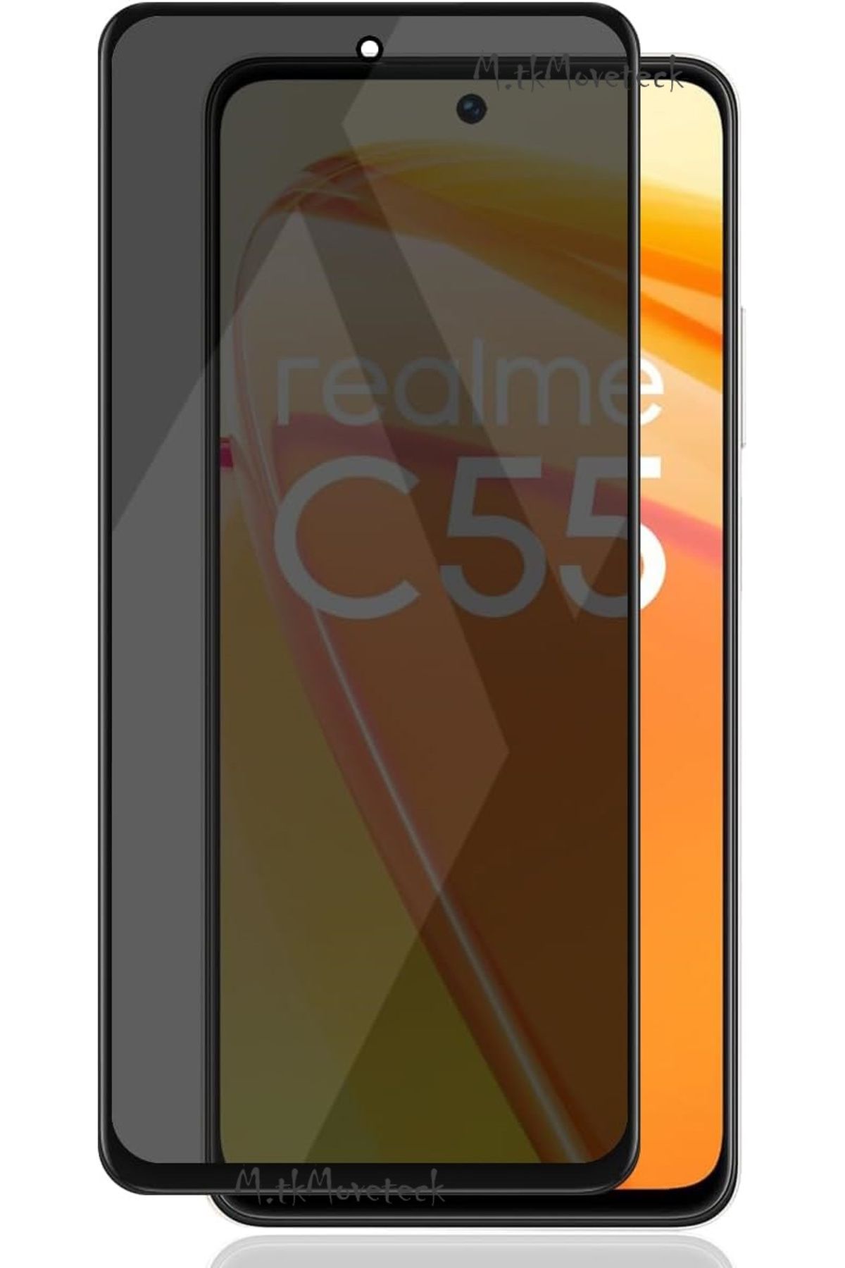 m.tk moveteck Realme C55 Ekran Koruyucu Hayalet Cam 5D Parlak Privacy Kırılmaz Ekran Camı Gizli Yandan Görünmez