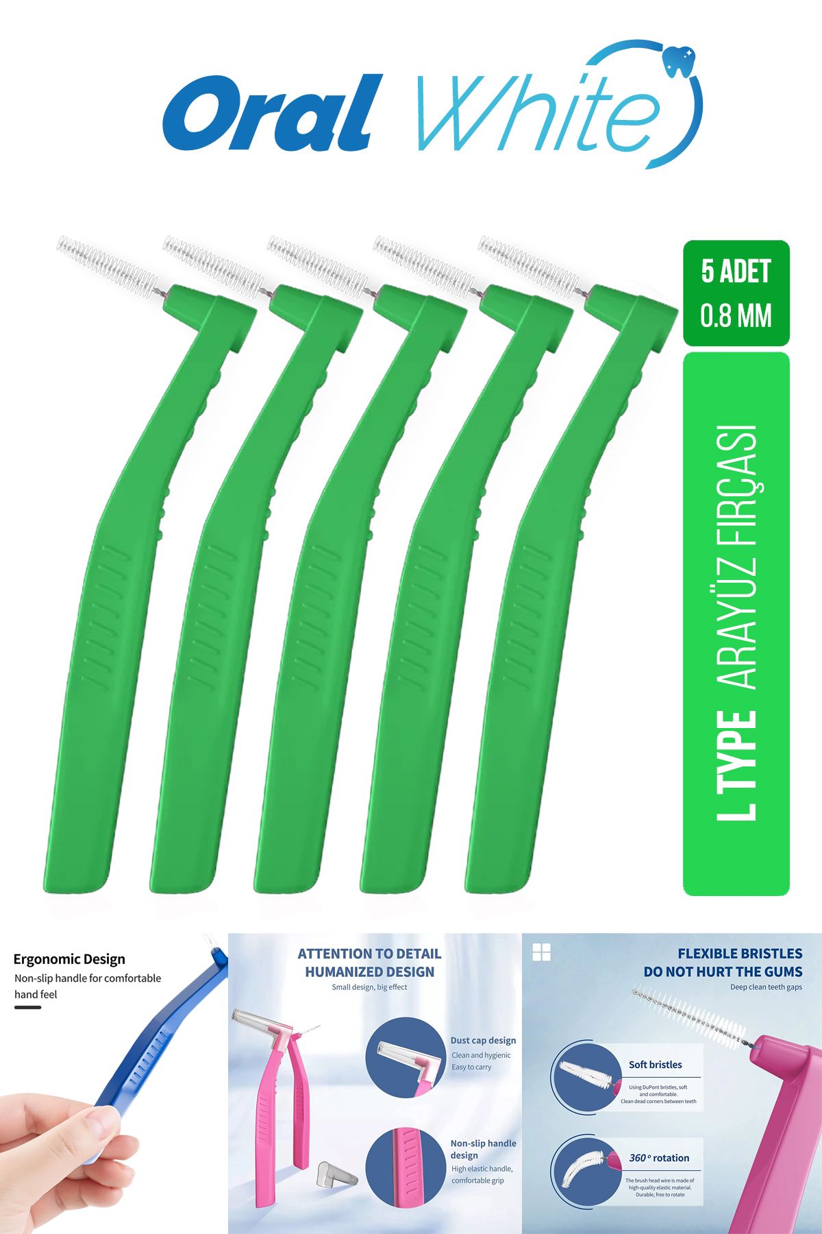 Oral White Arayüz Fırçası Yeşil 0.8 mm Cleaning Pro 5 Adet