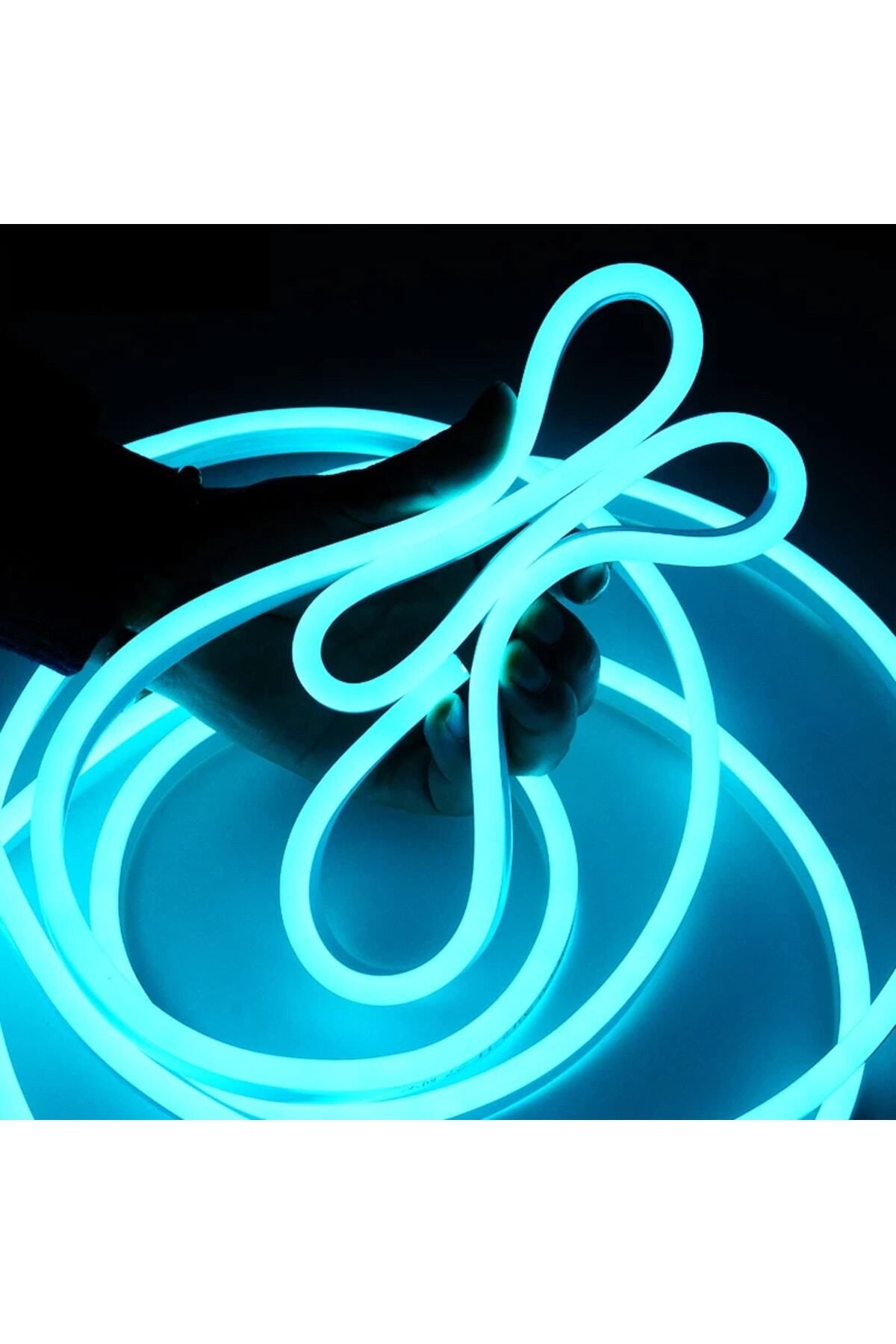 Ema Dükkan 12 Volt 3 Metre Buz Mavisi Neon Led Işık Prize Takılmaya Hazır Değil Neon Şerit Led Esnek Silikonlu