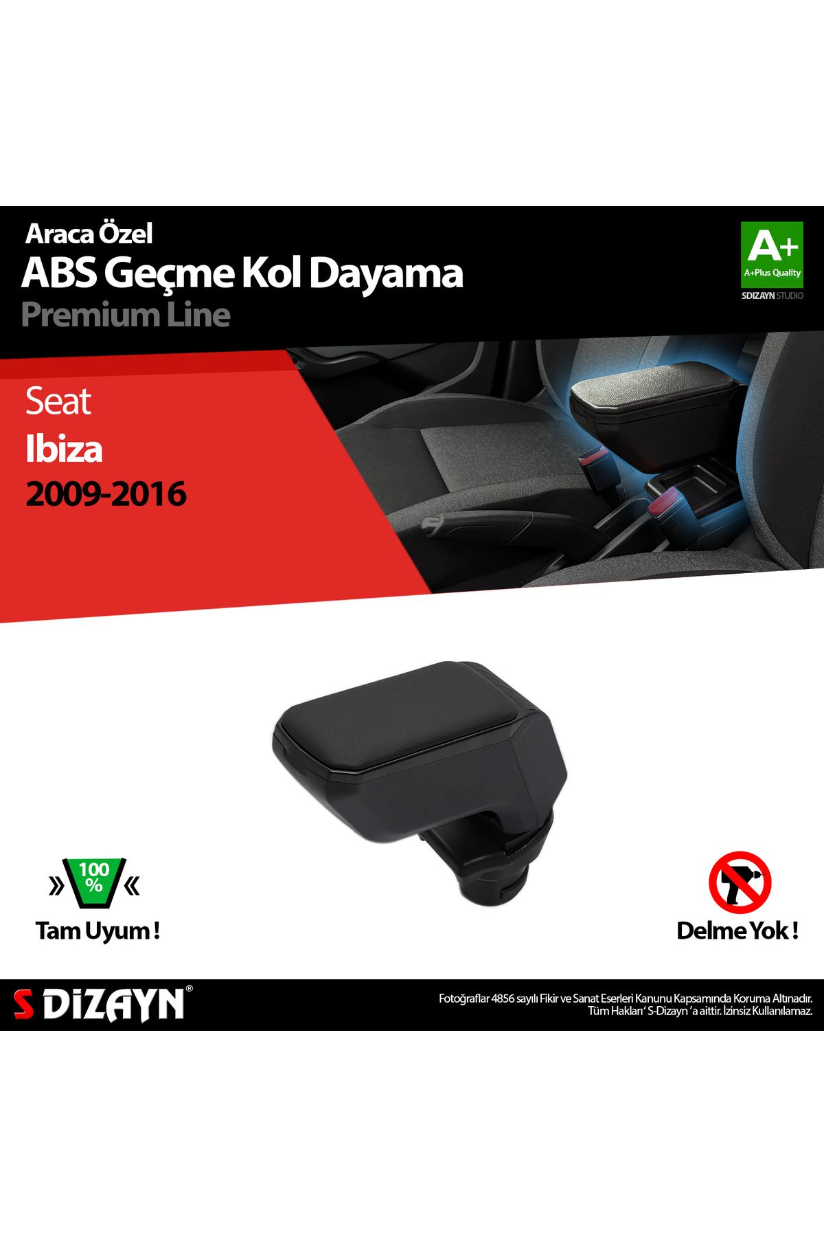 S Dizayn S-dizayn Seat Ibiza 2009-2016 Kol Dayama Kolçak Geçmeli Abs Siyah
