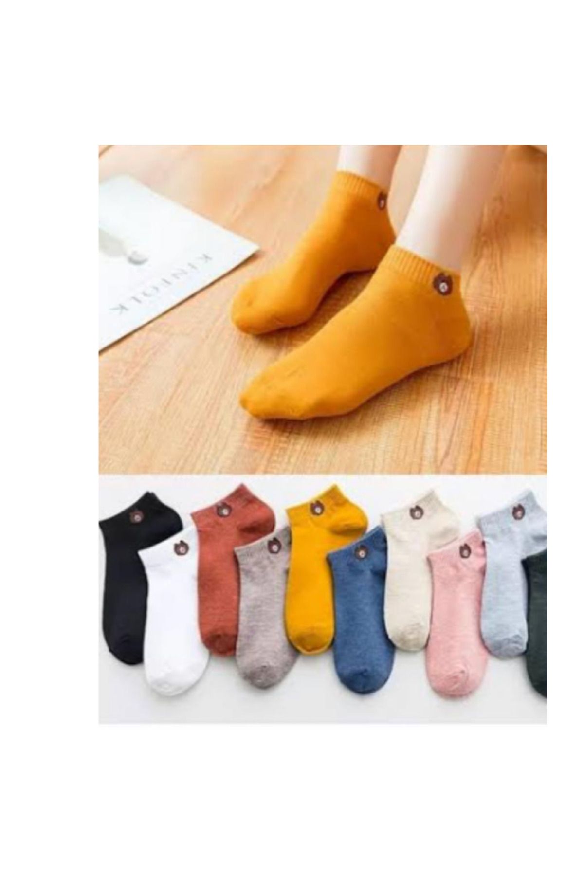 Nilson 6 Çift Unisex Renkli Teddy Bear Lastik Desenli Yıkamalı Patik Çorap