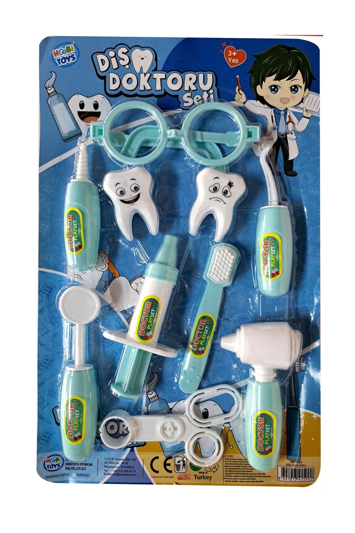 ALYTOYS Erkek Çocuk Oyuncak Diş Seti Dişçi Oyun Seti 10 Parça Gözlük Diş Fırçası Enjektör Makas 35x22 Cm