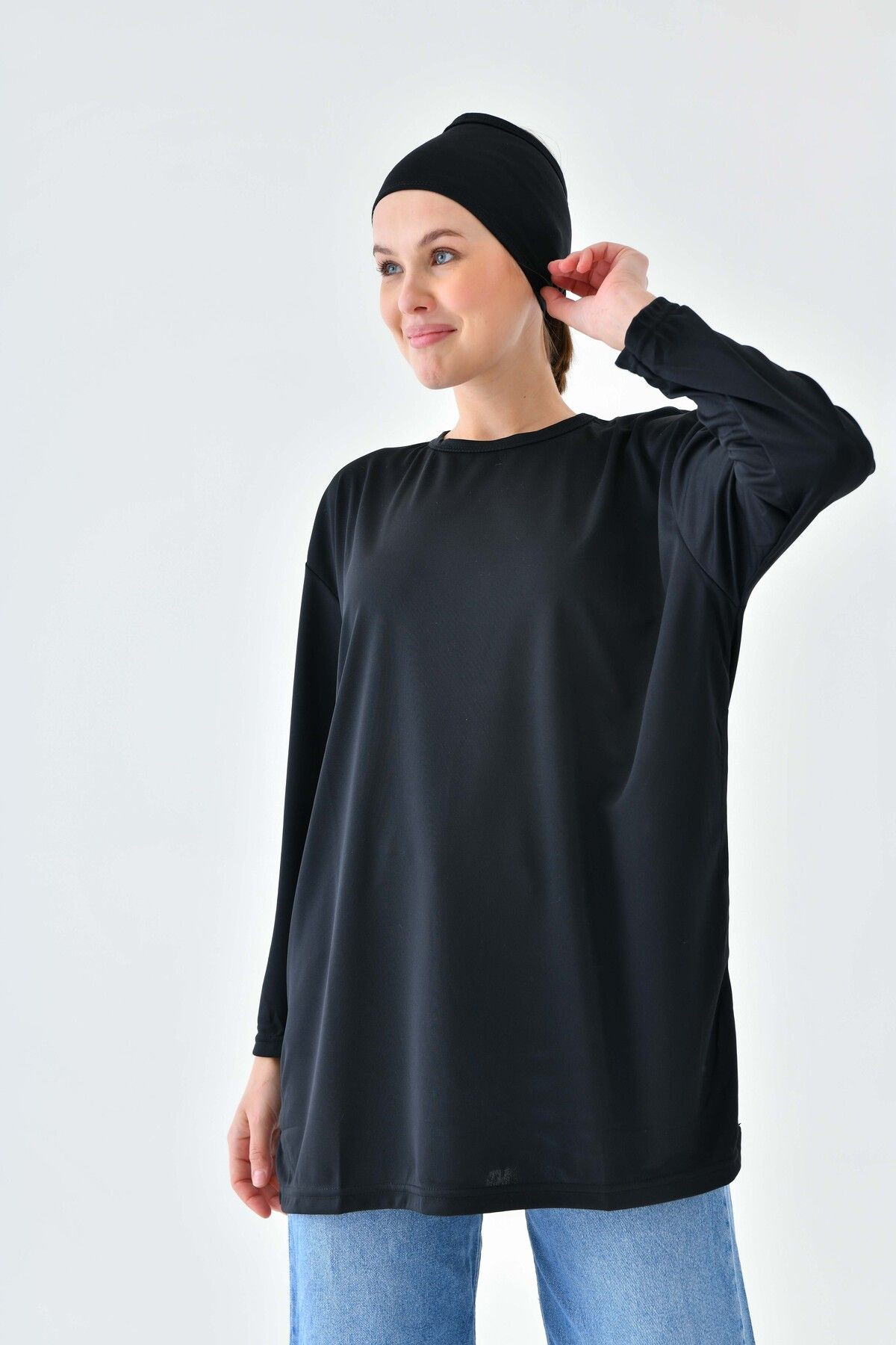 mirach Uzun Kollu Örme Tunik - Siyah Kadın Tesettür Tunik Modest Tunik Örme Elbise Uzun Kollu Elbise
