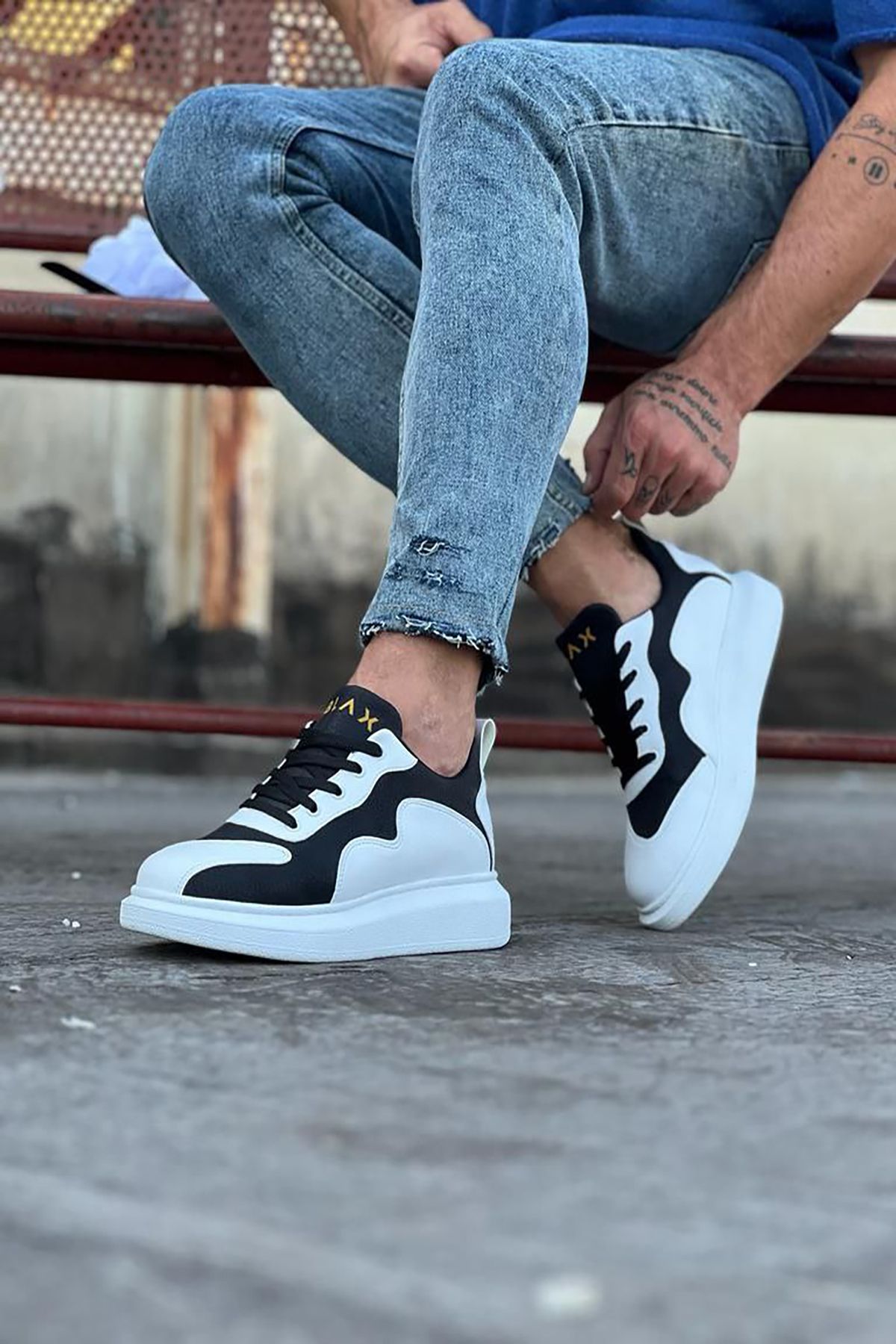 Mida Shoes Beyaz Siyah Deri Günlük Erkek Spor Ayakkabı