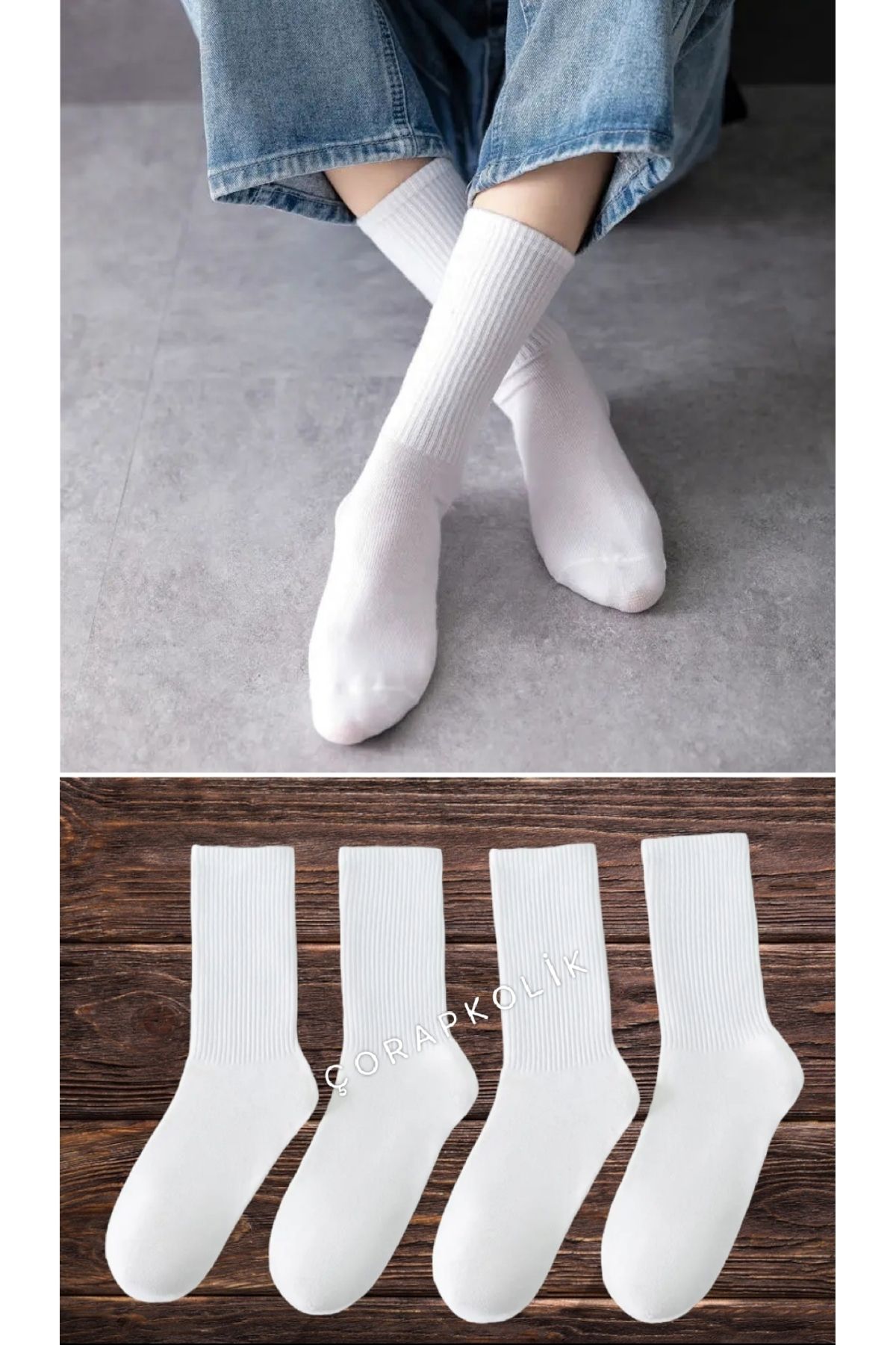 çorapkolik 4'lü Kadın Çizgisiz Beyaz Pamuklu Tenis Kolej Çorap