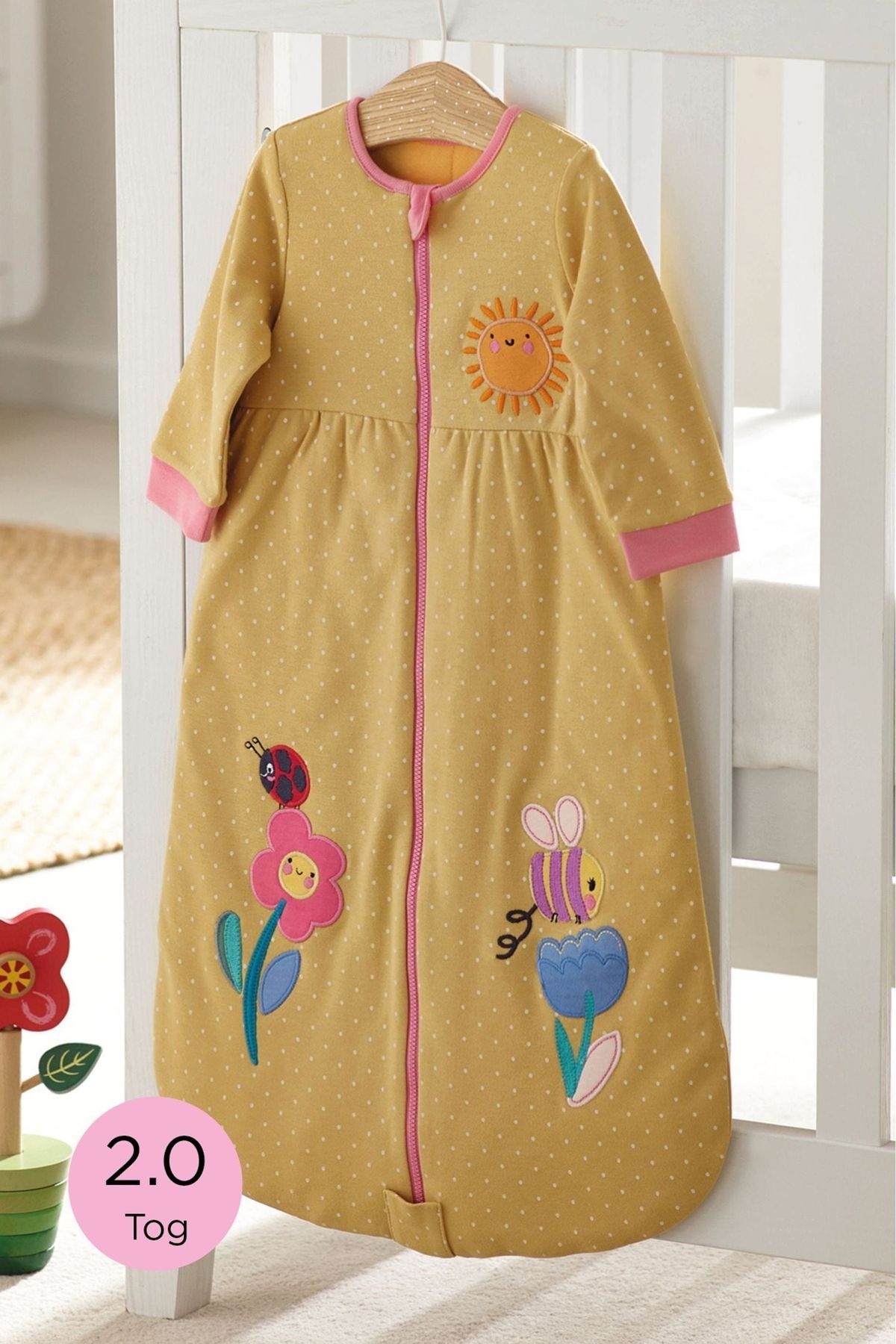 Next Baby % 100 Pamuklu Uzun Kollu Ochre Yellow Floral 2 Tog Uyku Tulumu