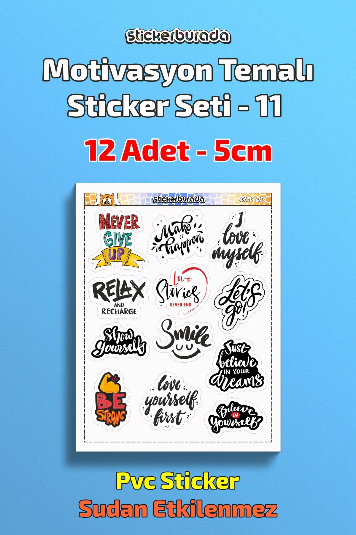 Stb design Motivasyon Temalı Sticker Etiket Seti - 11 - Notebook - Duvar Sticker - Bullet Journal - Scrapbook