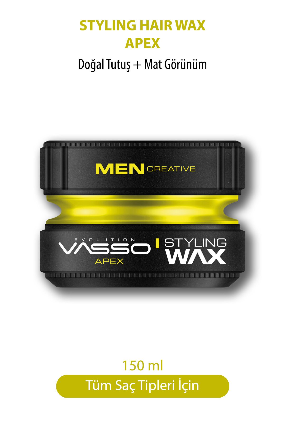 Vasso Men 24 Saat Tüm Saç Tipleri Için Doğal Tutuş Sağlayan Şekillendirici Mat Wax Apex Pro Paste 150 ml