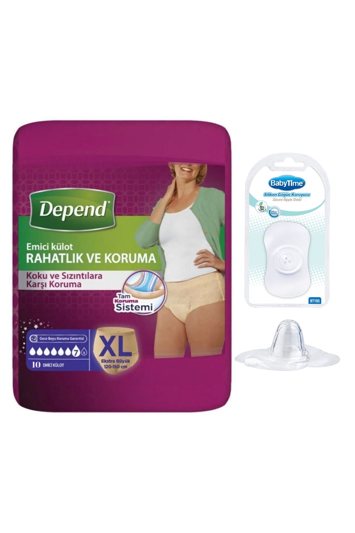 Depend Emici Külot Lohusa Pedi Kadın XL Beden 10 Adet + Silikon Göğüs Koruyucu