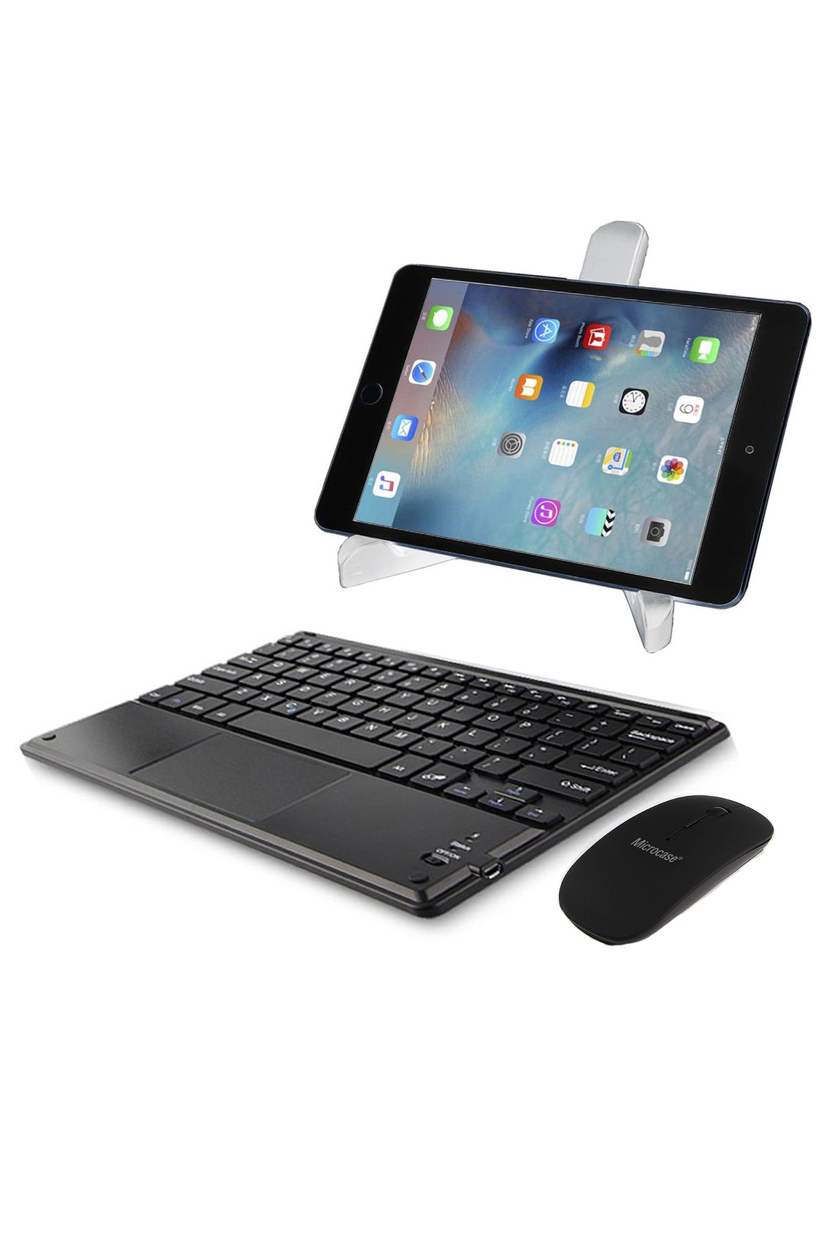 Microcase Honor Pad 8 12 İnç Tablet İçin  Uyumlu Touchpad Bluetooth Klavye 24cm (TR Sticker)+BT Mouse+Stand