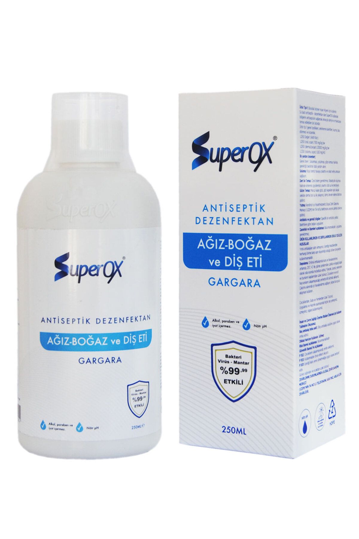 SuperOX Hipokloröz Hocl Ağız Boğaz Dişeti Antiseptik Dezenfektanı Gargara 250 Ml