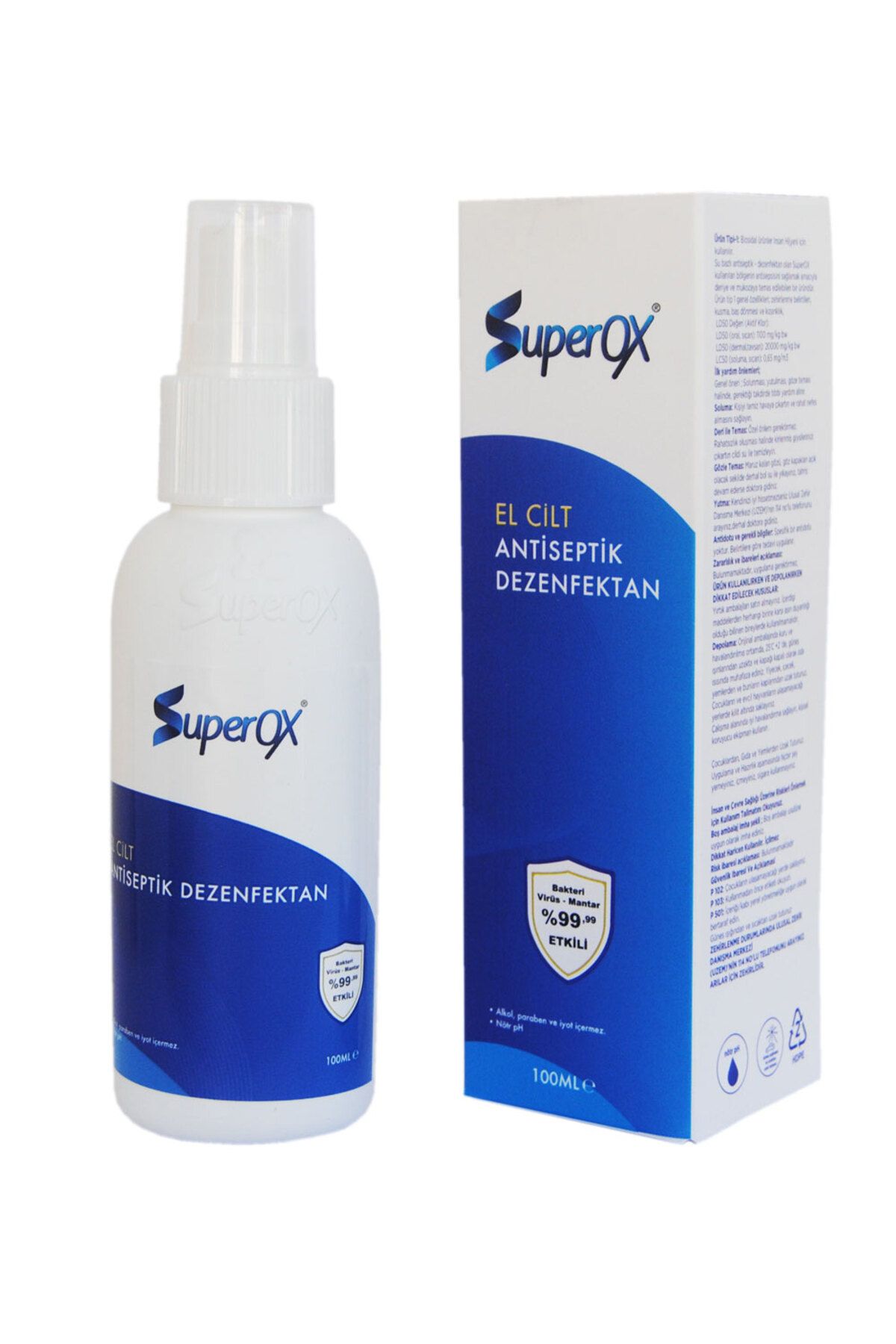 SuperOX Hipokloröz (hocl) Alkolsüz Su Bazlı Bakteri Virüs Etkili El Cilt Antiseptik Dezenfektanı 100 Ml.