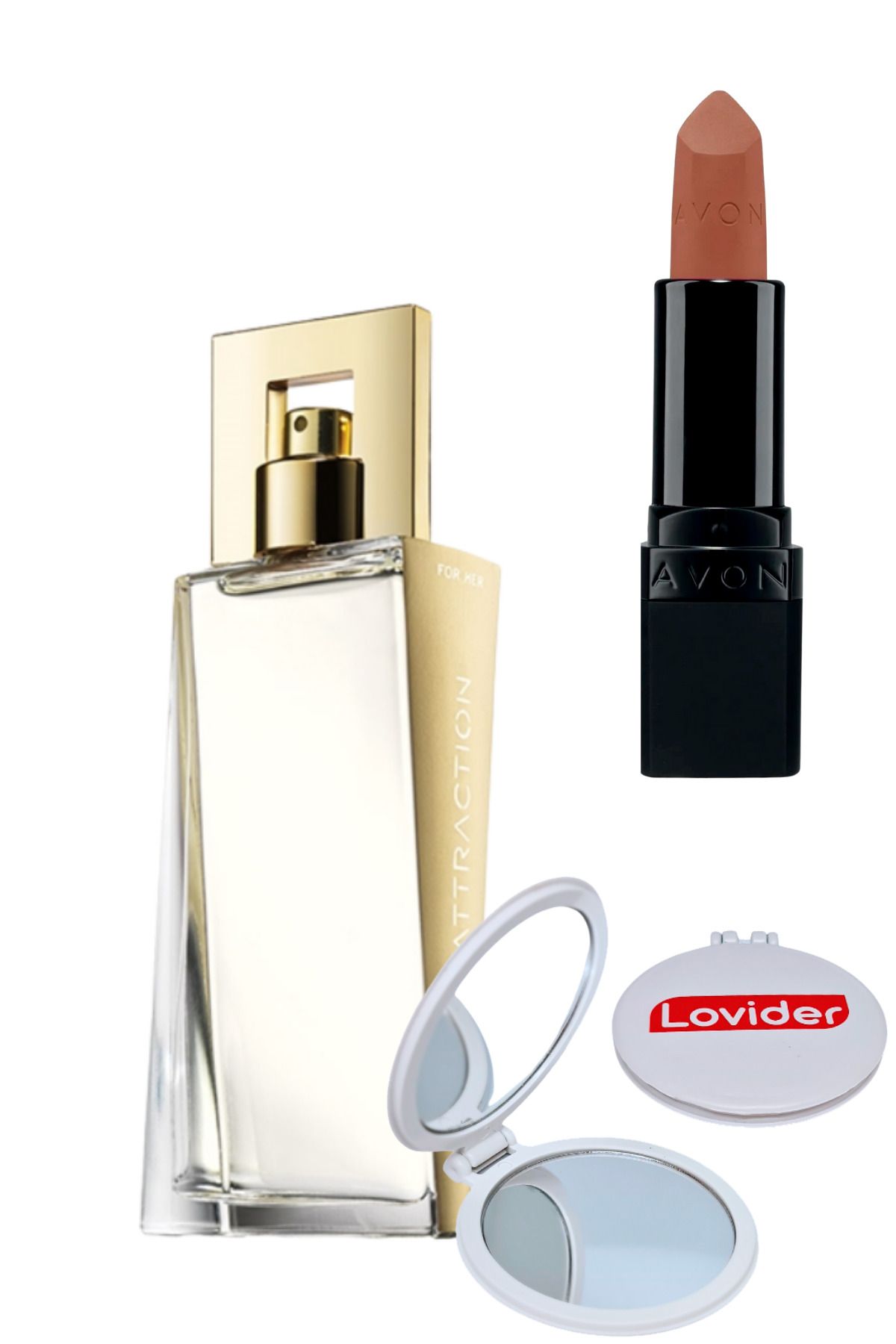 Avon Attraction Kadın Parfüm EDP 50ml + Ultra Mat Ruj Marvellous Mocha + Lovider Cep Aynası