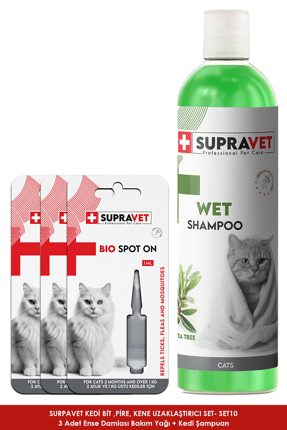 Supravet Kedi Bit, Pire, Kene Dış Parazit Uzaklaştırıcı Set - %100 Doğal