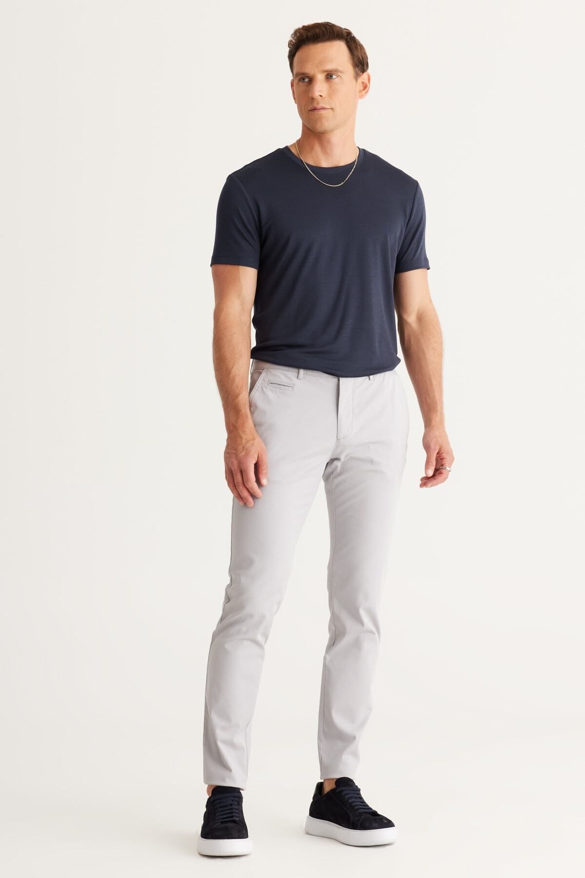 AC&Co / Altınyıldız Classics Erkek Taş Slim Fit Dar Kesim Yan Cepli Pamuklu Diyagonal Desenli Esnek Pantolon