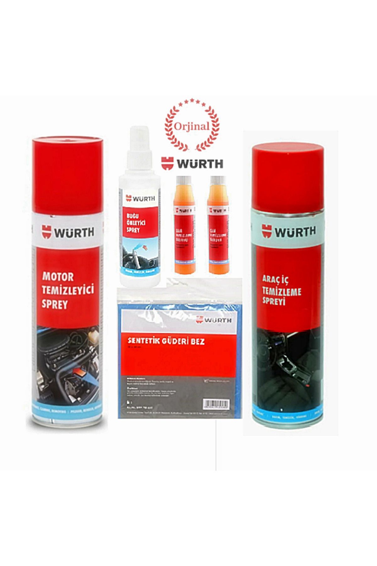 Würth Motor Temizleyici - Araç İçi Temizleme Spreyi - Cam Temizleme Sabunu- Bez- Buğu Önleyici Sprey