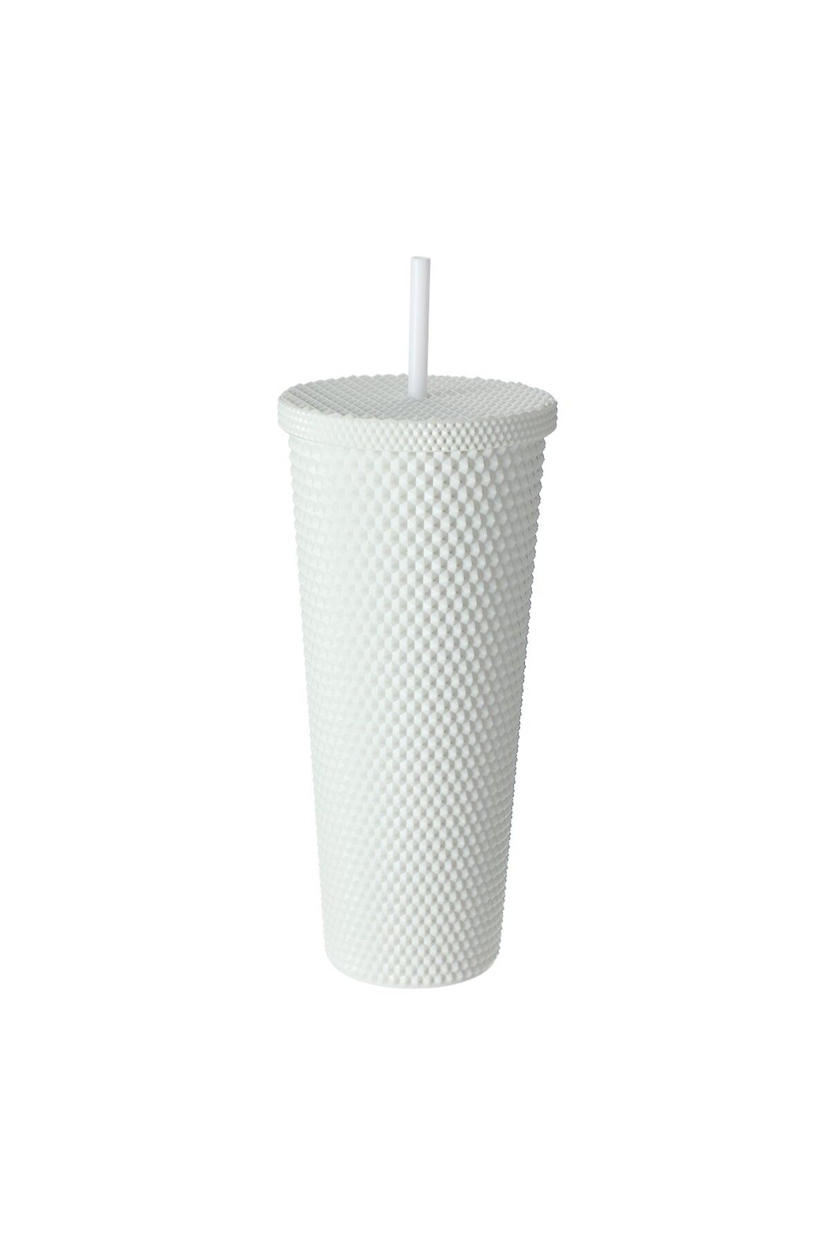 Miniso Dokulu Tasarım Pipetli Plastik Şişe (680ml) - Beyaz