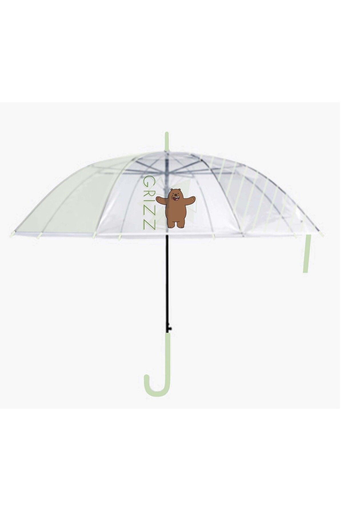 Miniso We Bare Bears Lisanslı Uzun Saplı Transparan Şemsiye - Boz Ayı