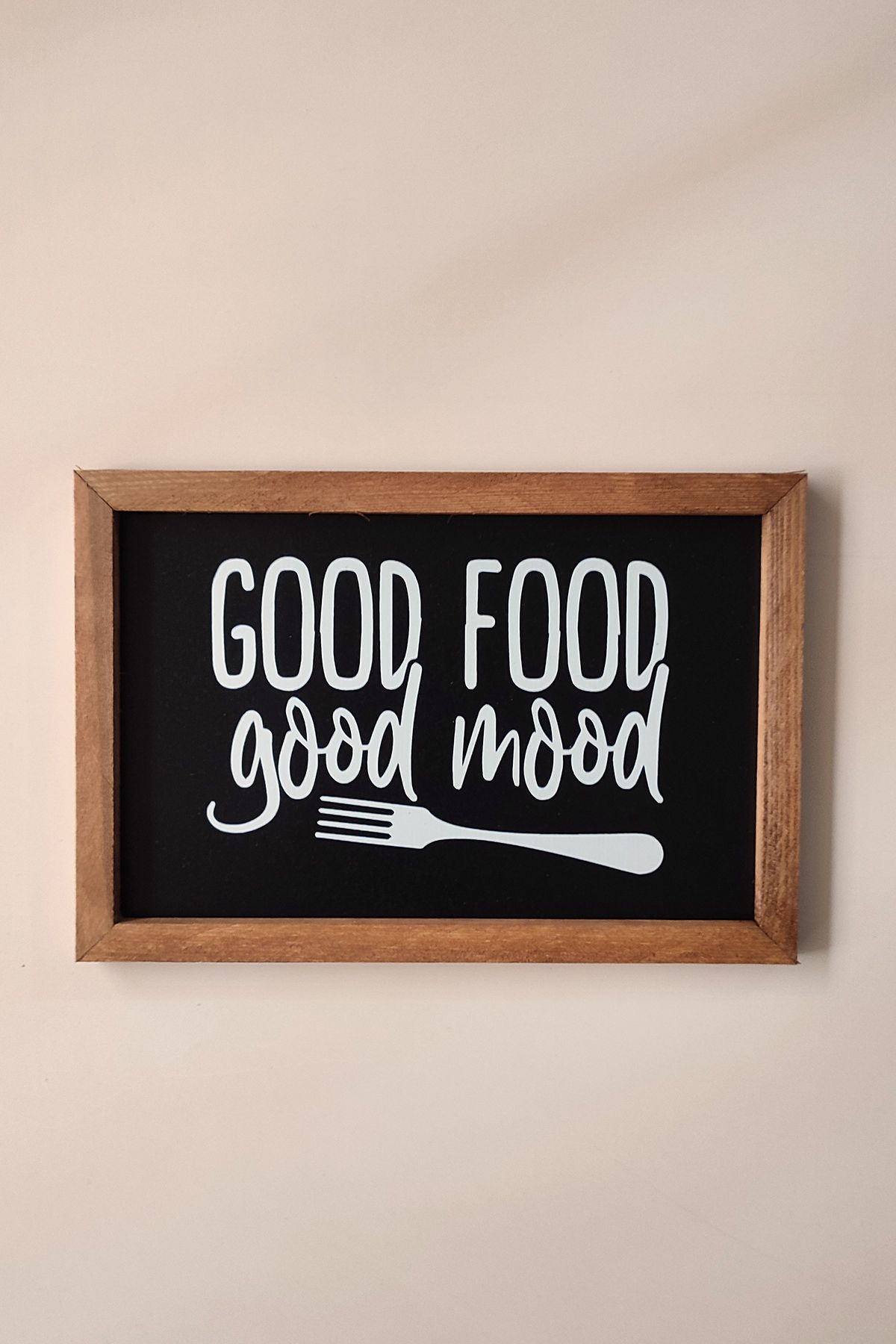 Wooden Factory "Good Food Good Mood" Mutfak için Ahşap Tablo, "İyi Yemek İyi Ruh Hali"