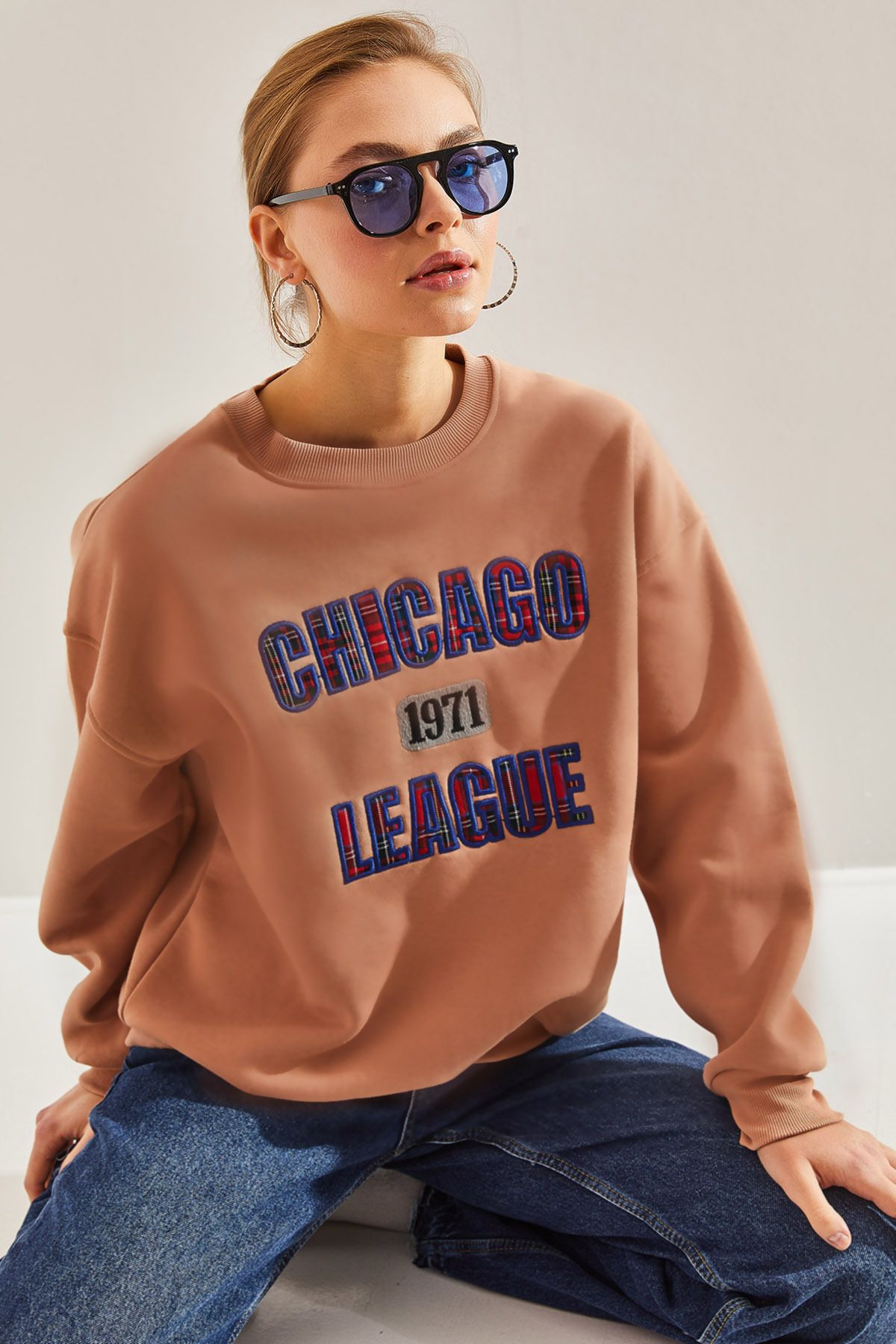 Bianco Lucci Kadın Chicago Baskılı Üç İplik Şardonlu Sweatshirt