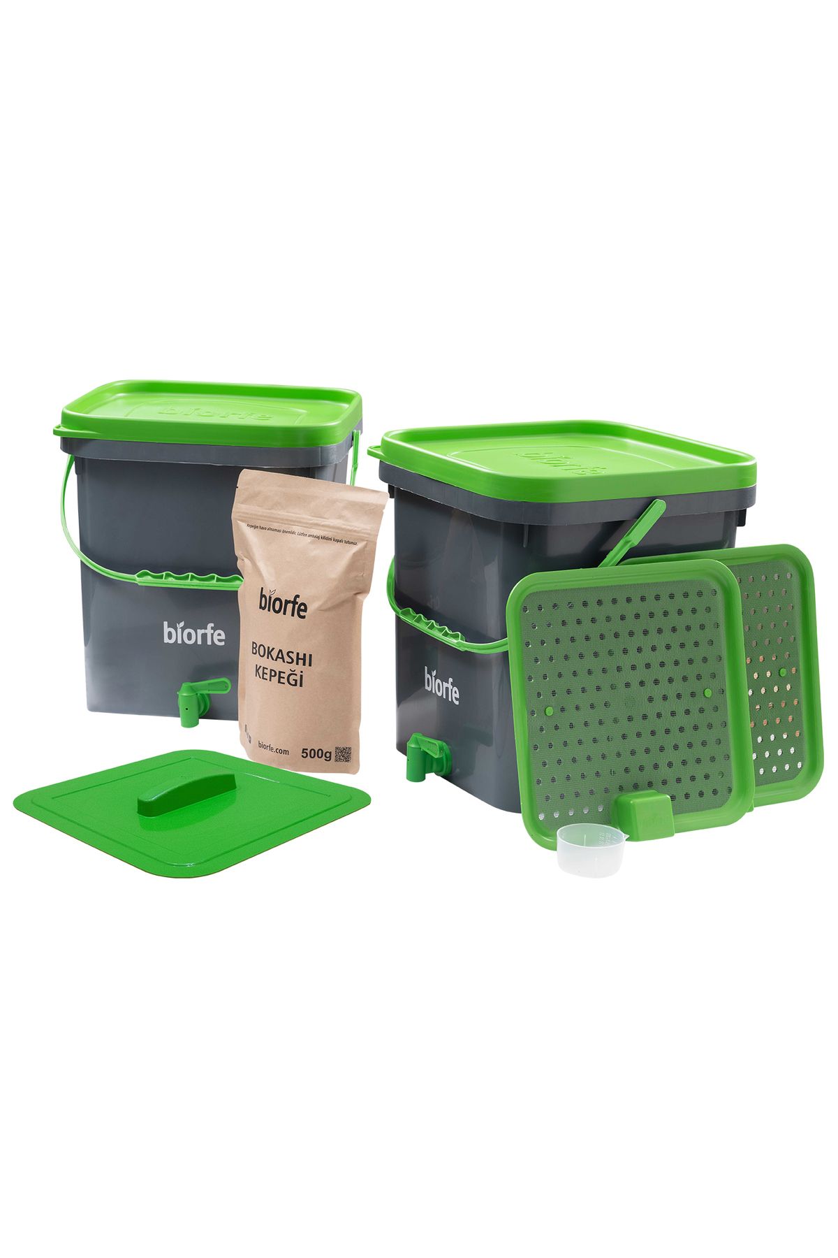Biorfe 500 G Bokashi Kepekli 18 L Kompost Kovası Ikili Set - Yeşil