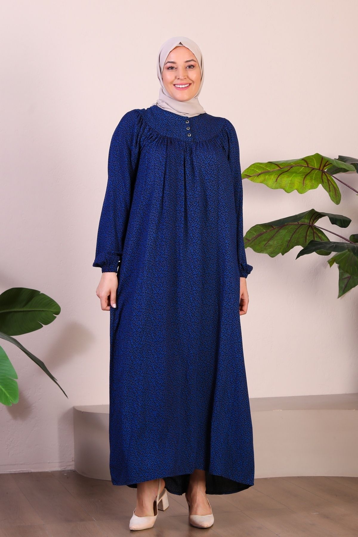 Ferace Uzun Anne Giyim Buyuk Beden Kadin Tesettur Elbise Mavi