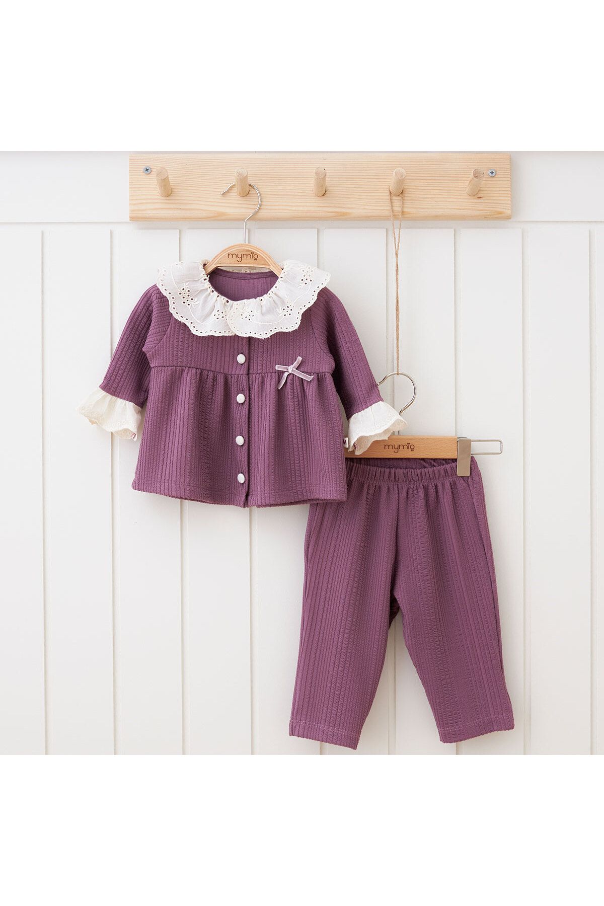 DIDuStore Kız Bebek Takım Şık Dantel Yaka Detaylı Bluz ve Pantolon Seti