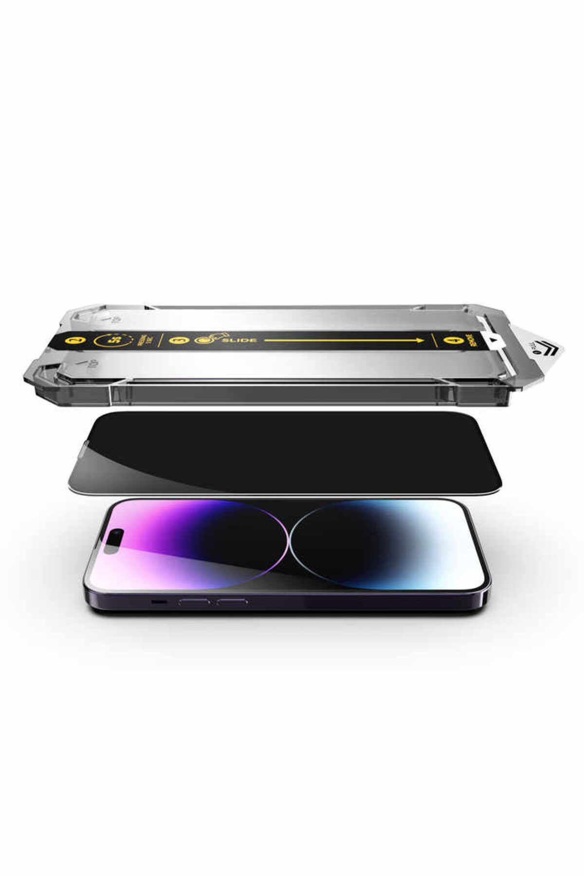 Deppo Trend iPhone 14 Pro Uyumlu Hayalet Ekran Koruyucu Takma Aparatlı Kolay Kurulum Dayanıklı Temperli Cam