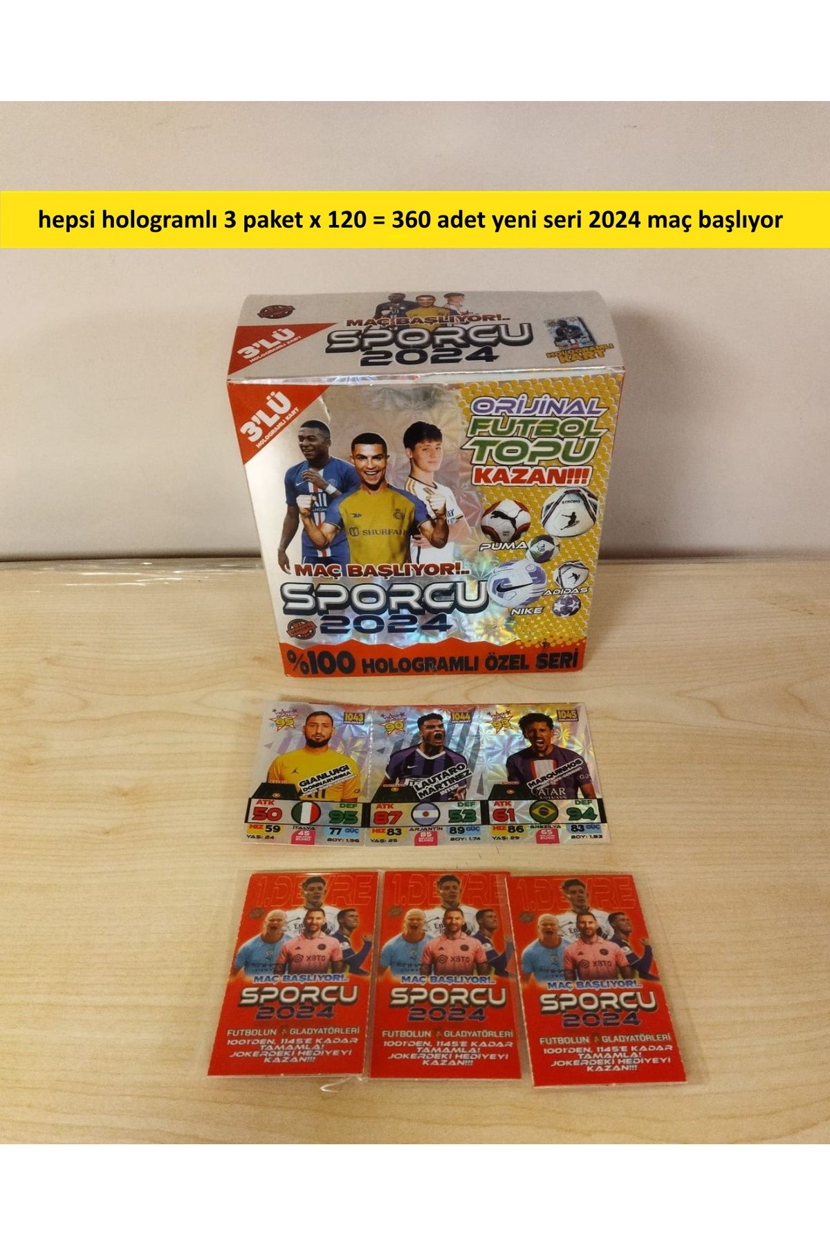 Kiwi Premium2024 Hepsi Hologramlı Futbol Topu Hediyeli Maç Başlıyor Futbolcu Kartları 120 Poşet 360 Kart