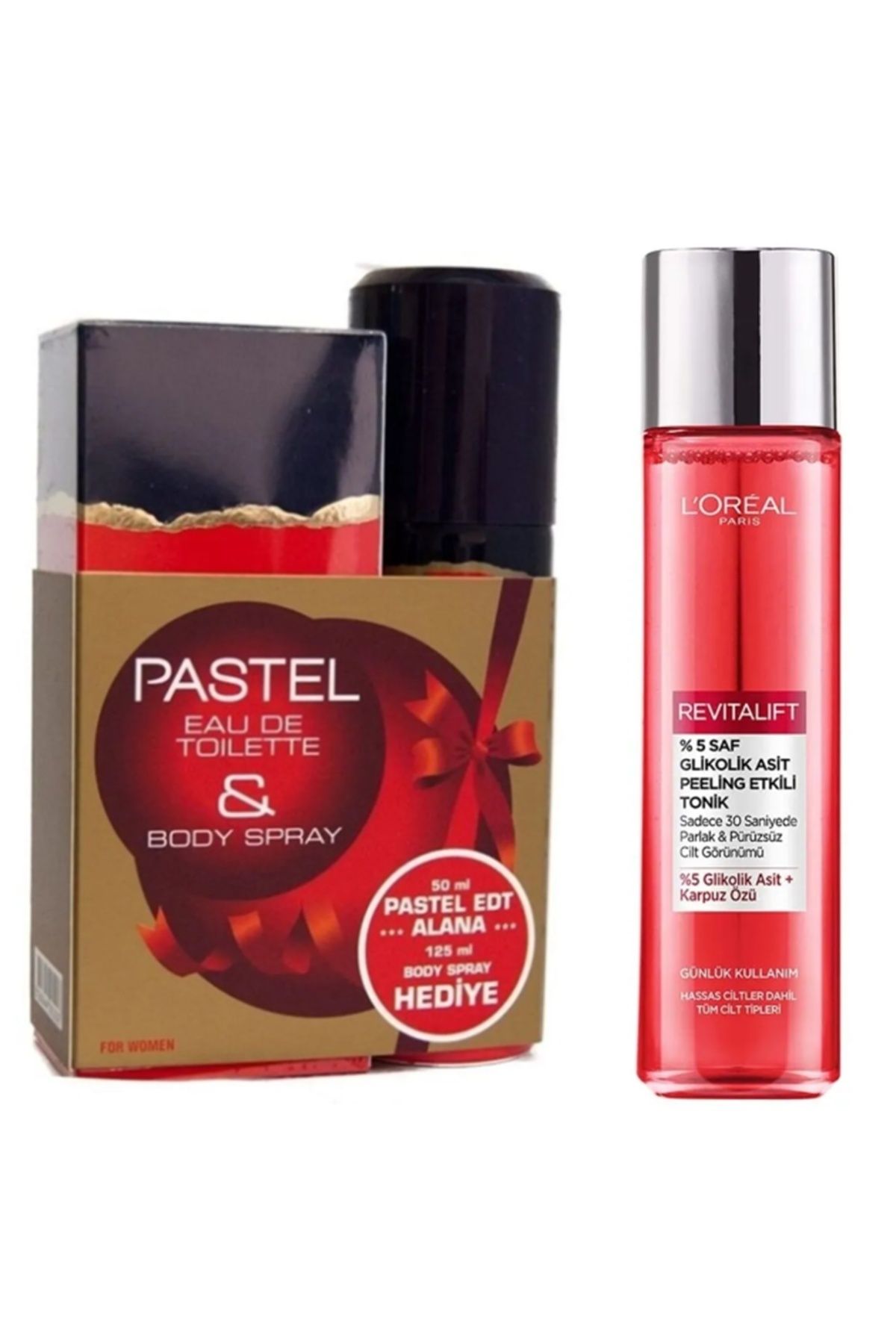 Pastel Kadın Parfüm Seti + L'Oreal Paris Revitalift %5 Saf Glikolik Asit Peeling Etkili Tonik 180ml