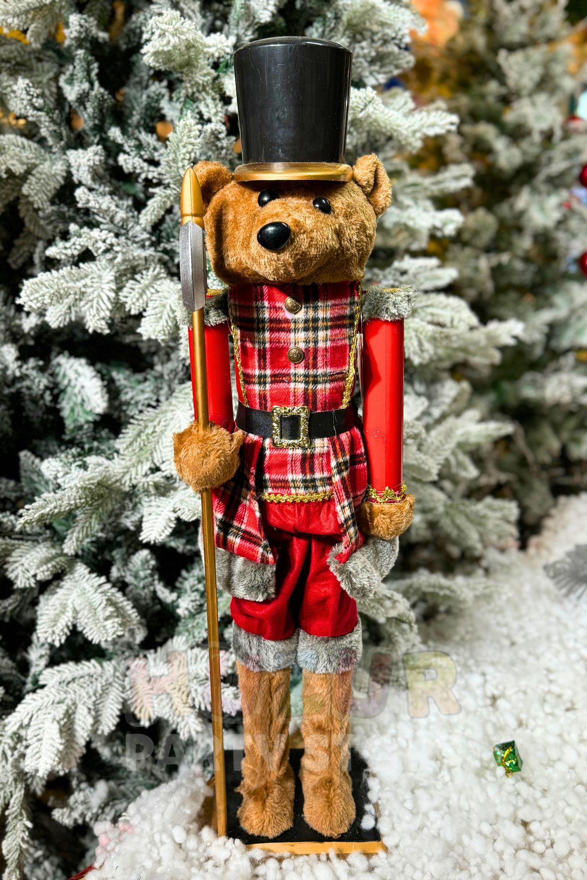Huzur Party Store 80 Cm Fındıkkıran Teddy Bear Ayıcık Peluş Kurşun Asker El Yapımı Yılbaşı Süsü Dekoru Baltalı