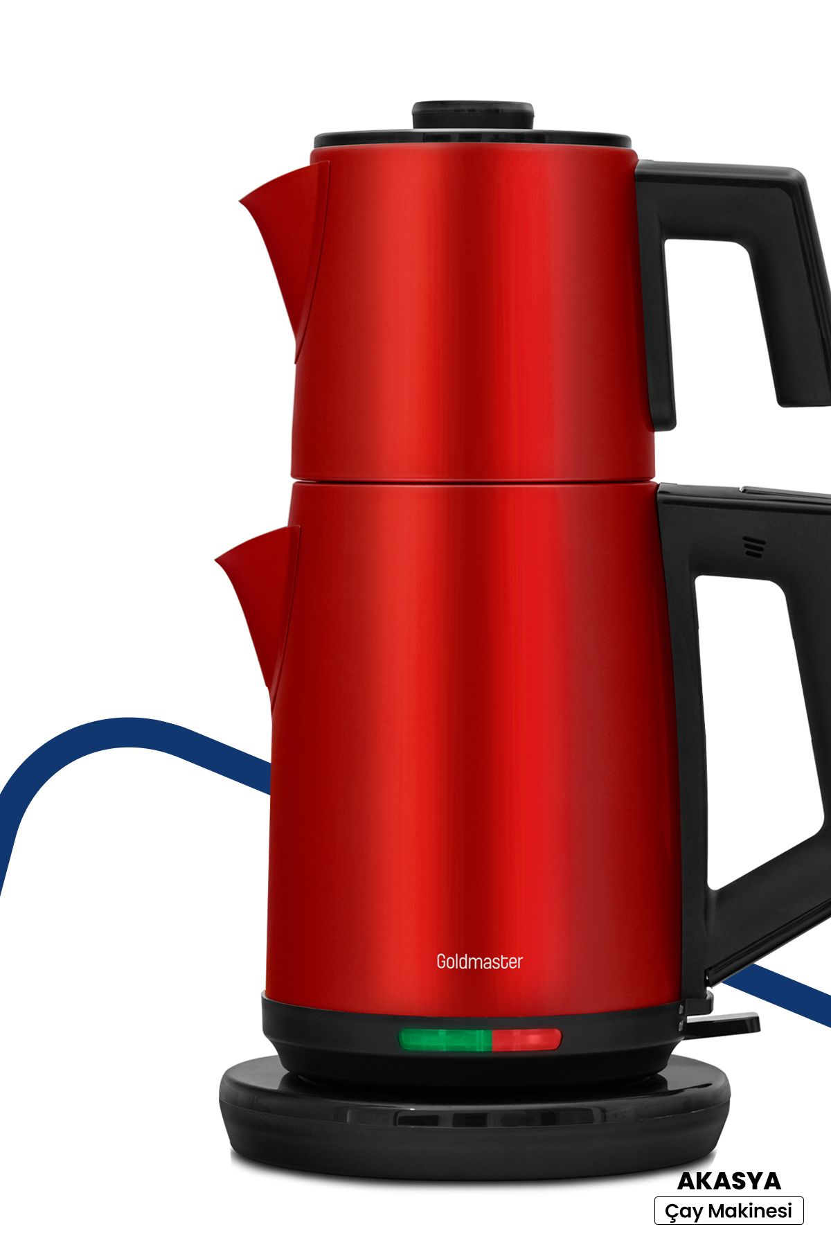 GoldMaster Akasya Kırmızı Xl 2200 Watt Patentli Damlatmayan Tasarımı Çelik Çay Makinesi Ve Su Isıtıcısı