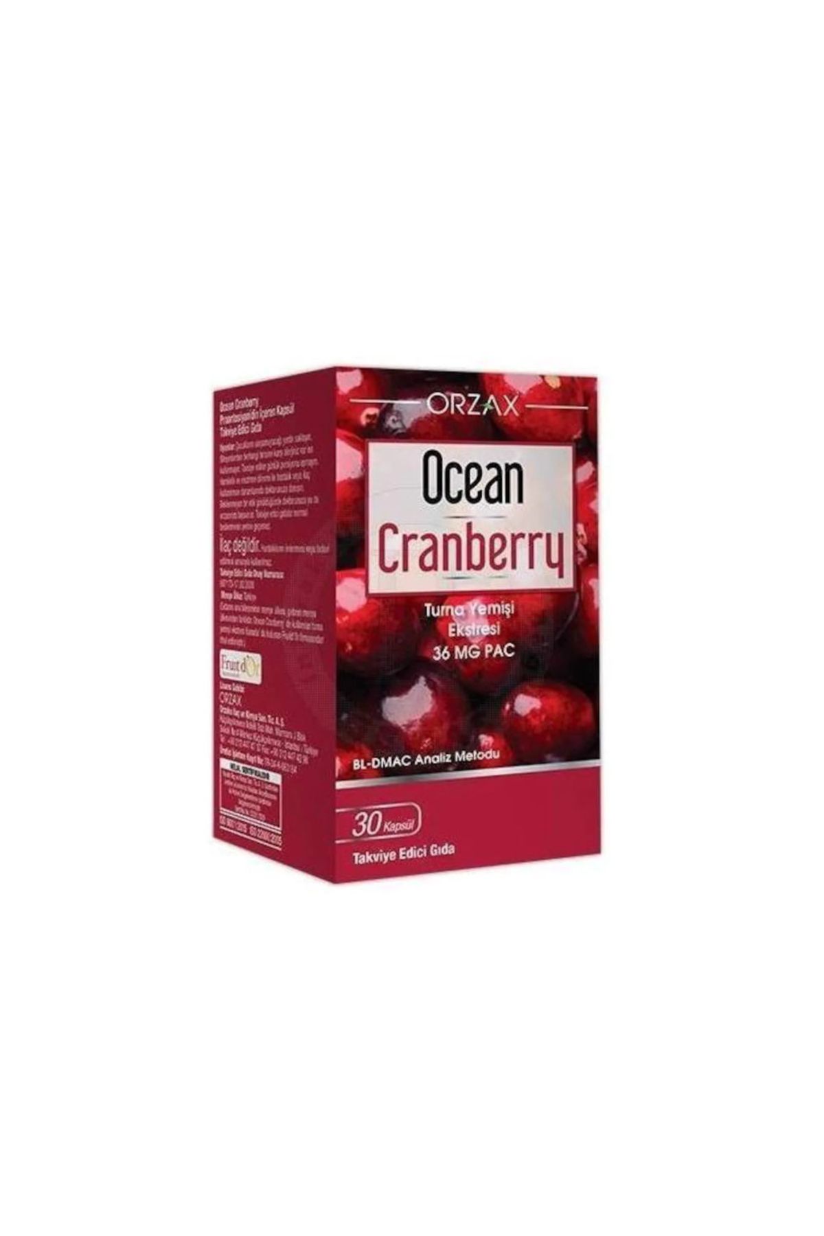 Ocean Cranberry Turna Yemişi Ekstresi 36 mg Pac 30 Kapsül Turna Yemişi İçeren Takviye Edici Gıda