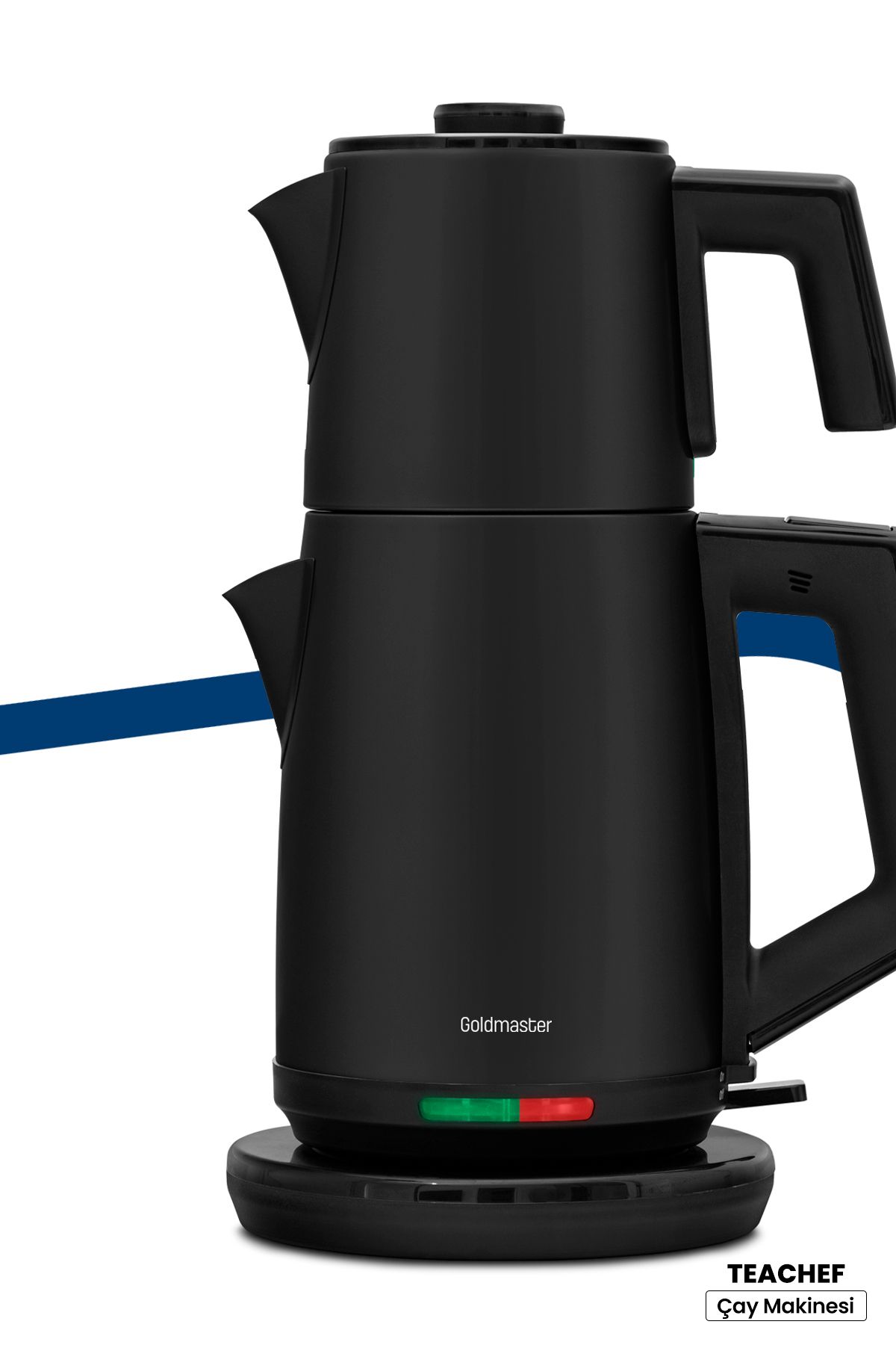 GoldMaster Teachef Siyah 2200 Watt Paslanmaz Çelik Damlatmayan Tasarım Çelik Çay Makinesi Ve Su Isıtıcısı