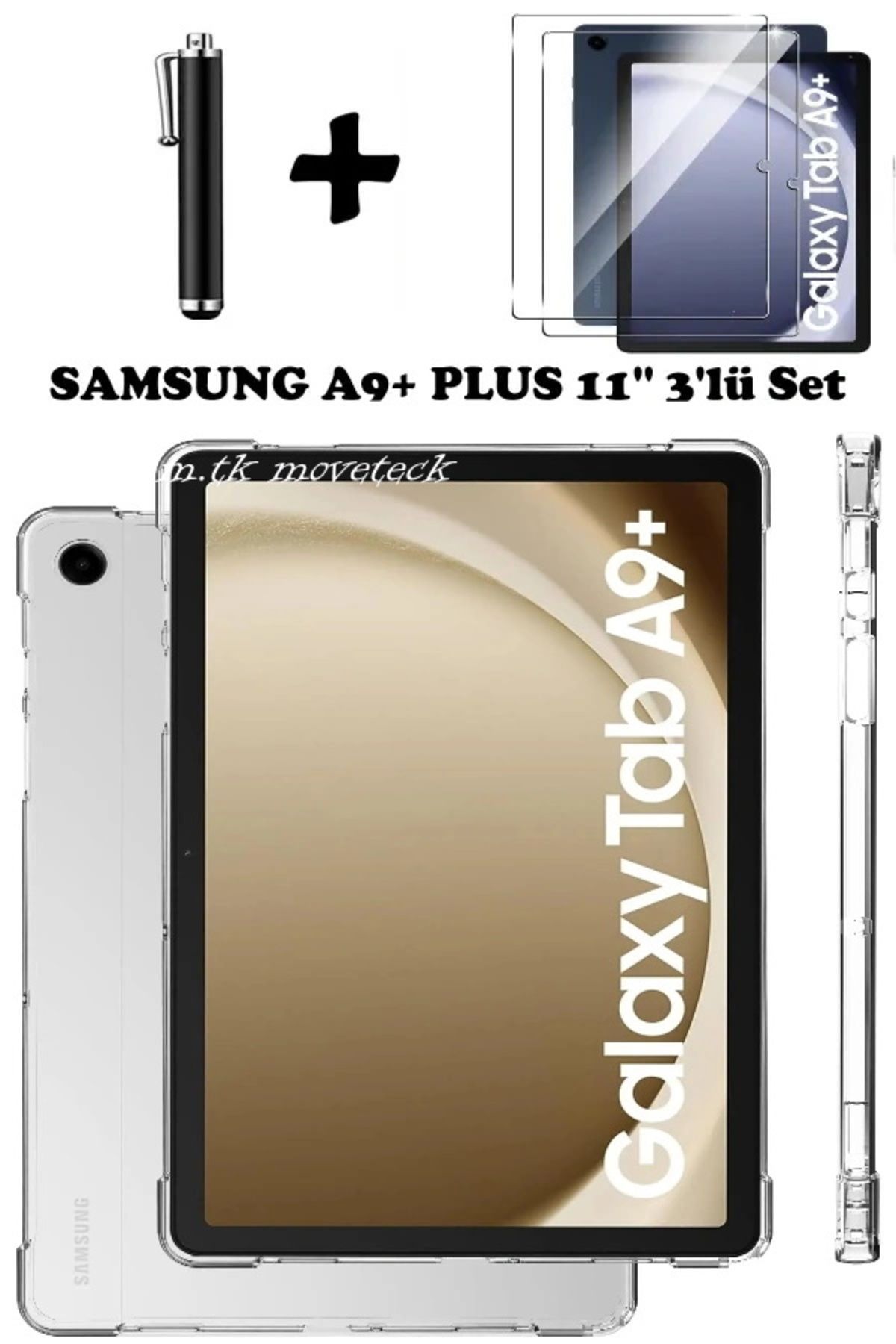m.tk moveteck Samsung Galaxy Tab A9 Plus 11 Inç Tablet Kılıfı Silikon Nano Ekran Koruyucu Dokunmatik Kalem Seti